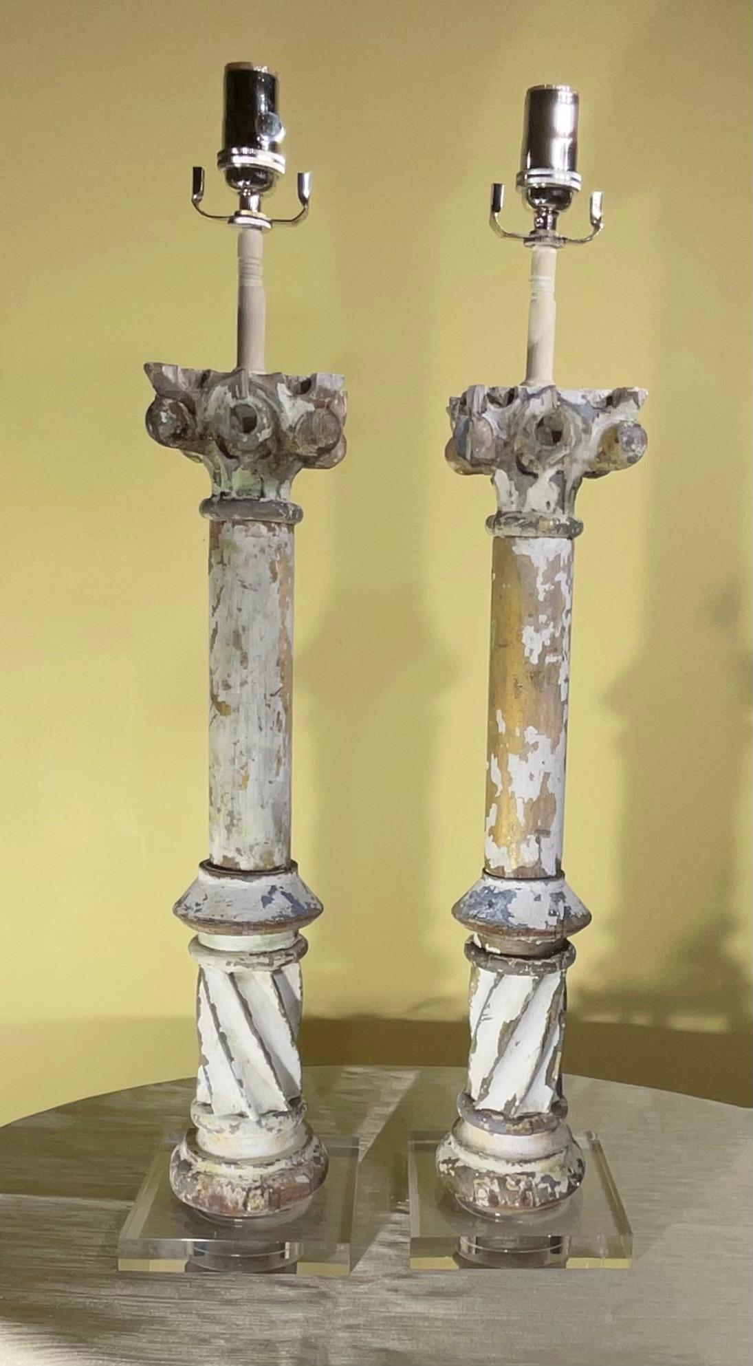 Hand Carved Antique Hand Carved Wood Table Lamps For Sale 12