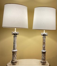 Hand Carved Antique Hand Carved Wood Table Lamps