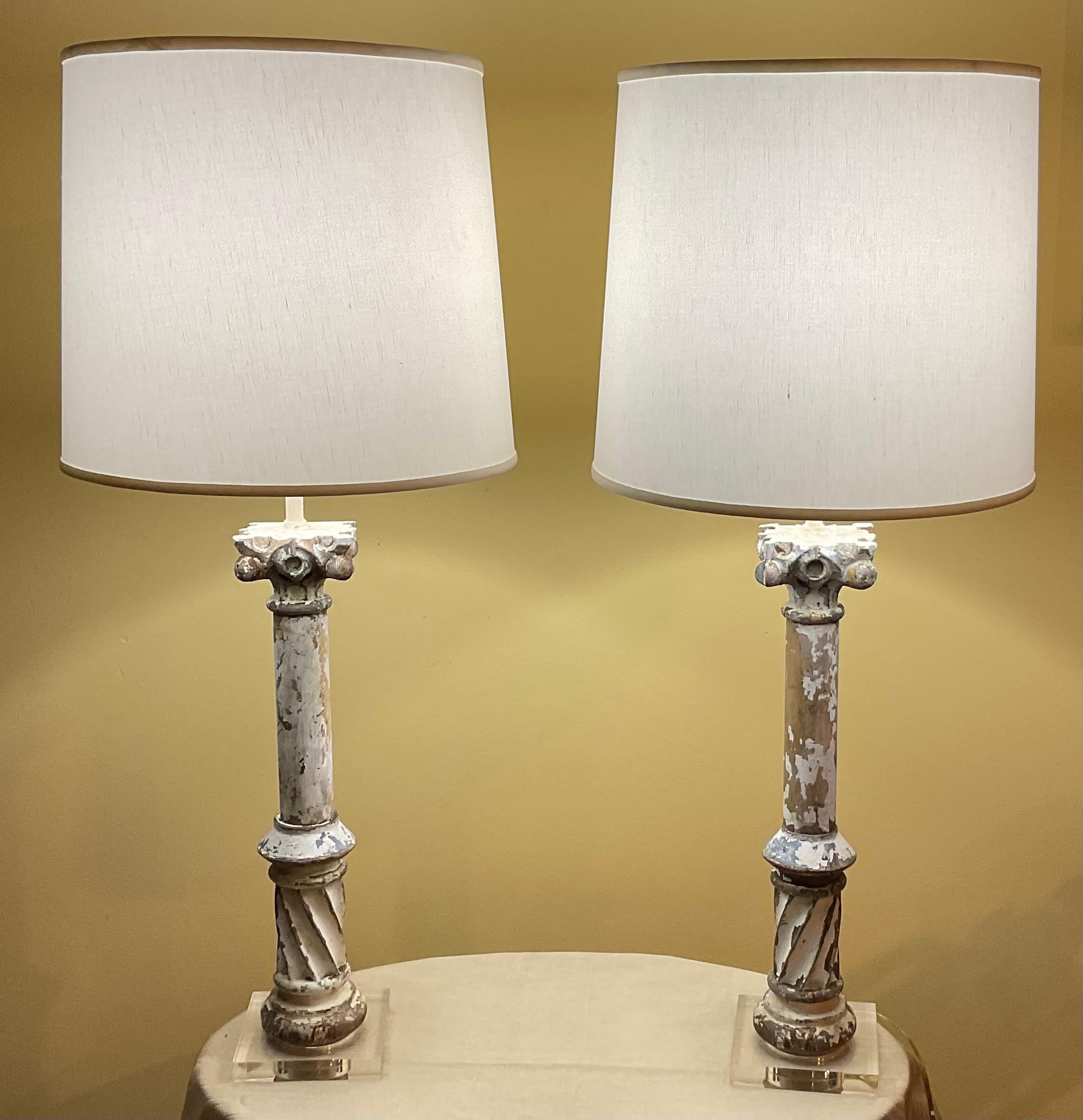 Italian Hand Carved Antique Hand Carved Wood Table Lamps For Sale