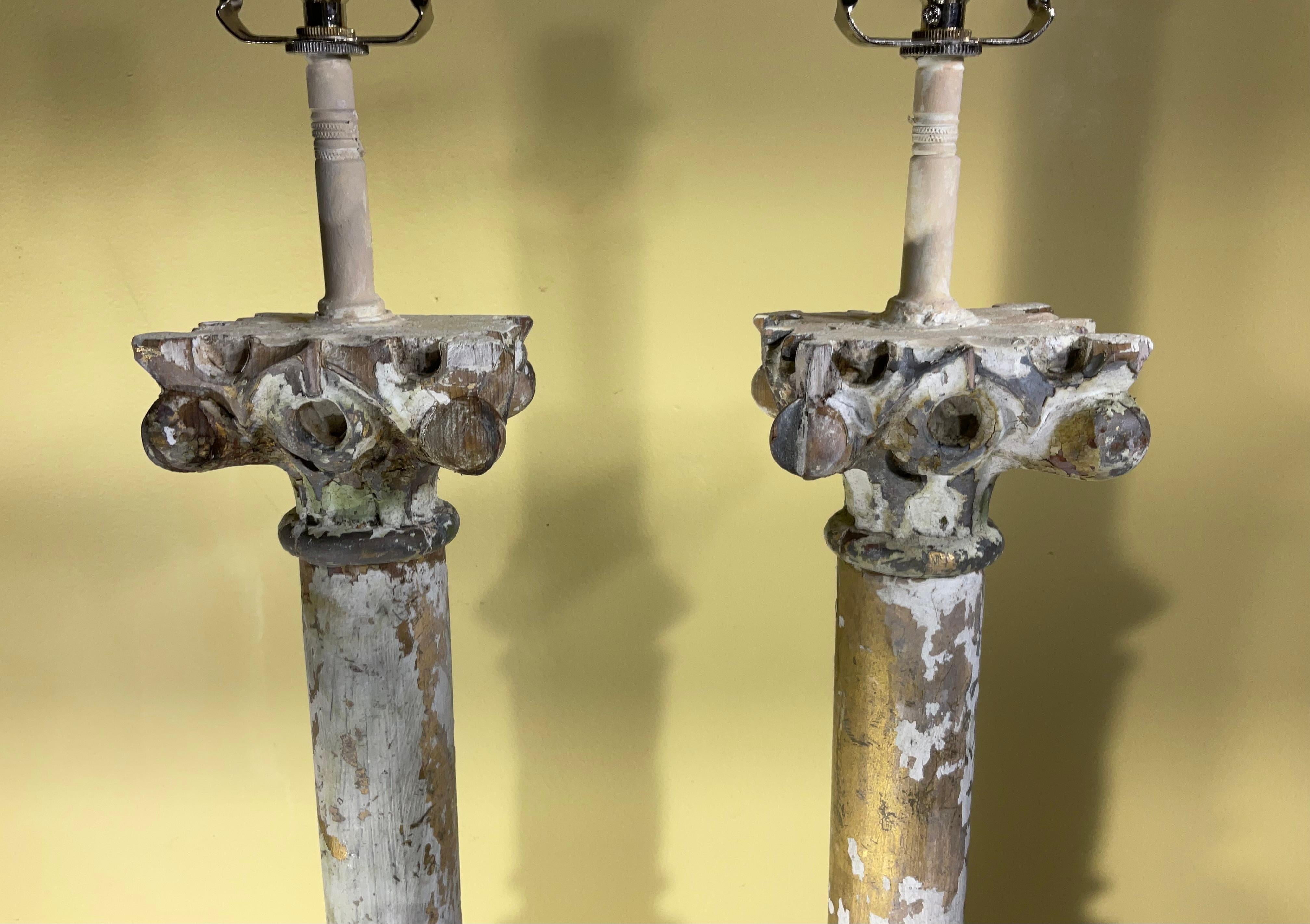 Lucite Hand Carved Antique Hand Carved Wood Table Lamps For Sale