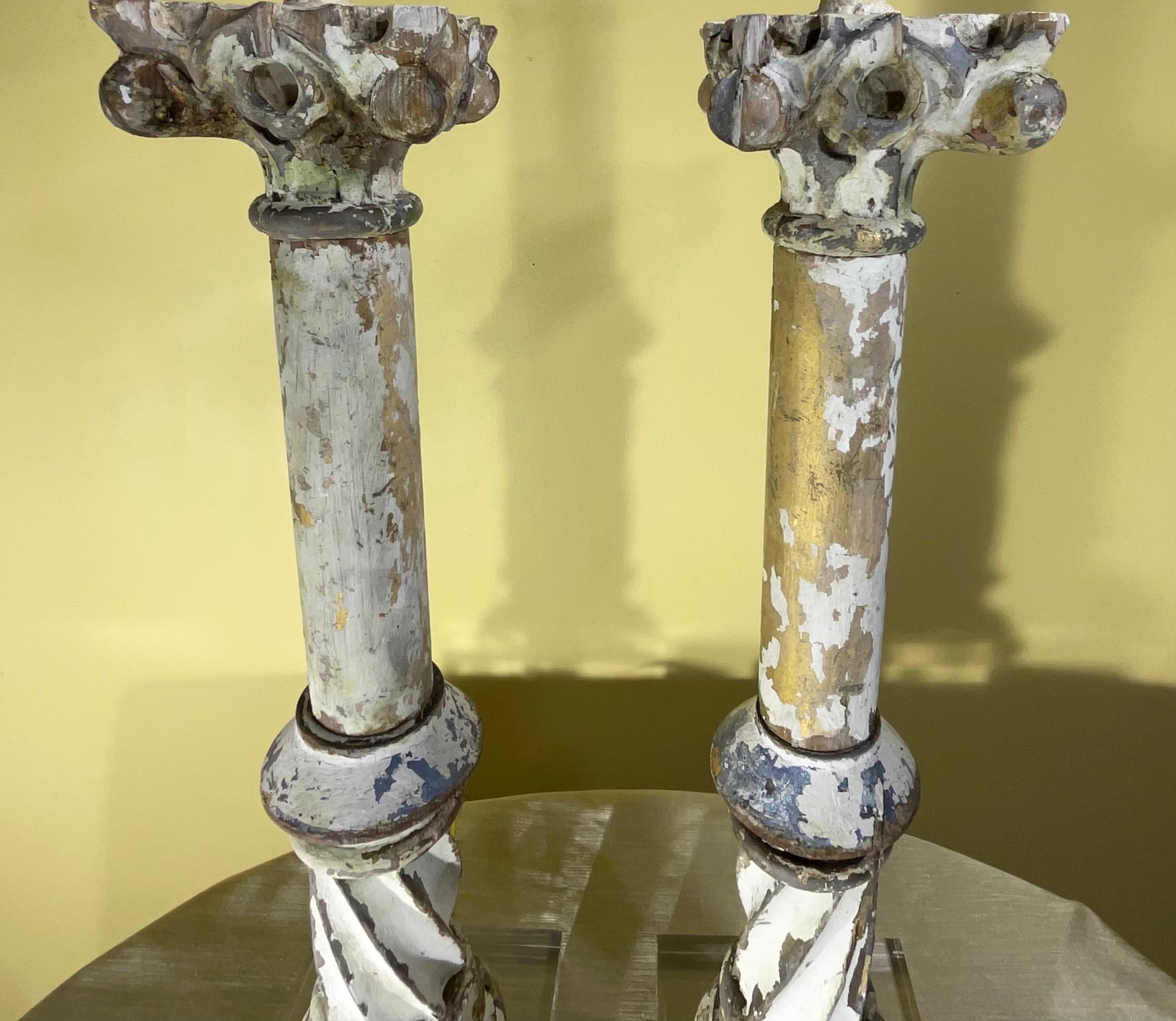 Hand Carved Antique Hand Carved Wood Table Lamps For Sale 1