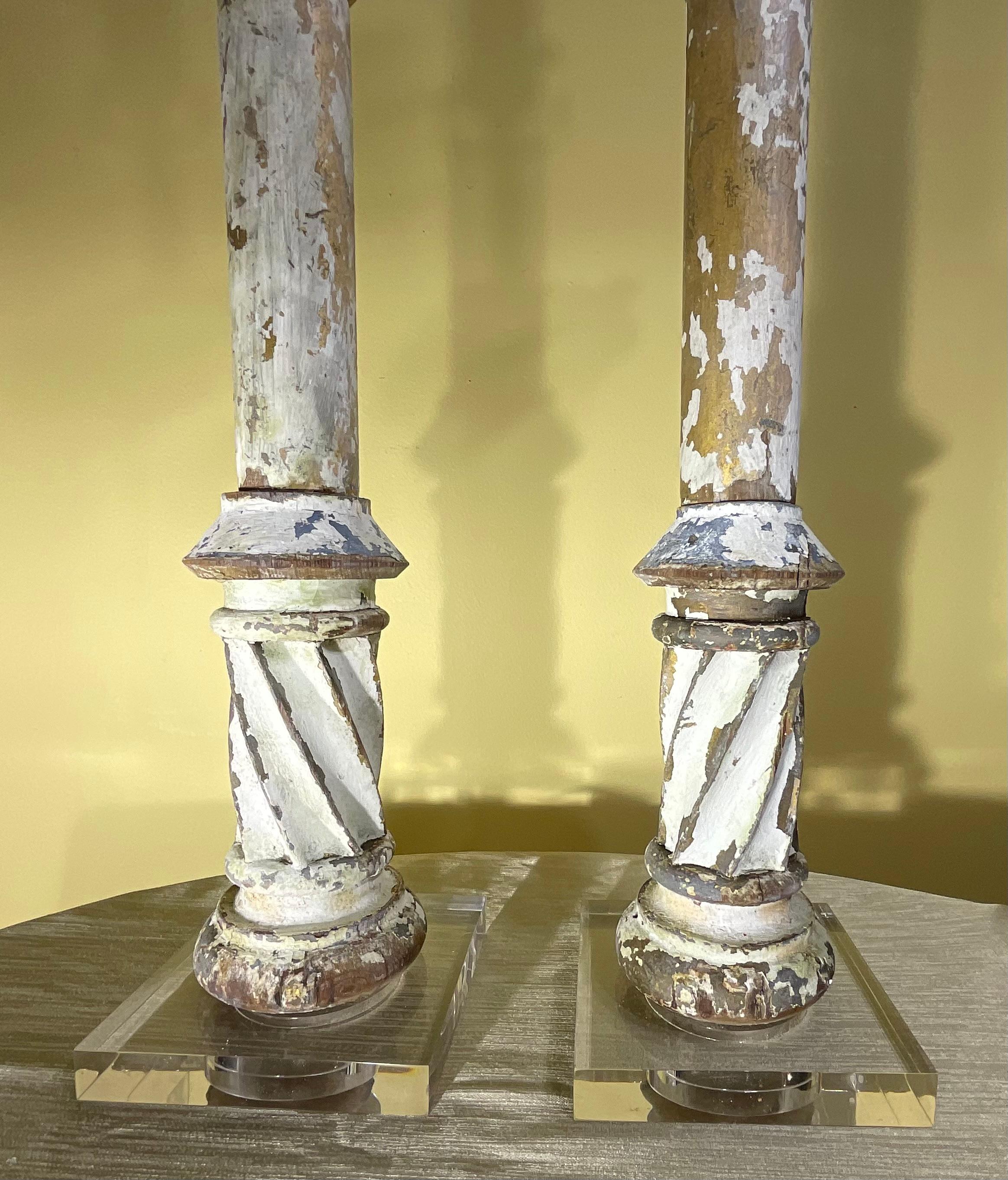 Hand Carved Antique Hand Carved Wood Table Lamps For Sale 2