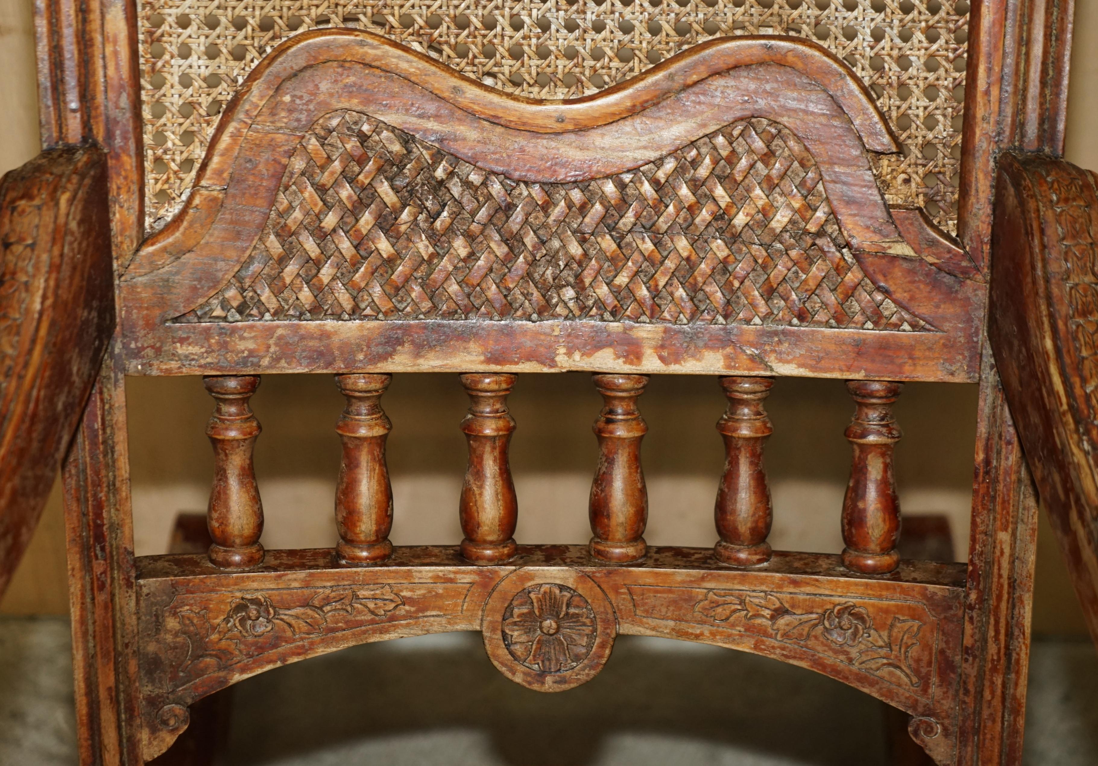 Hand Carved Antique Original Tibetan Rocking Armchair Must See Collectors Piece For Sale 6