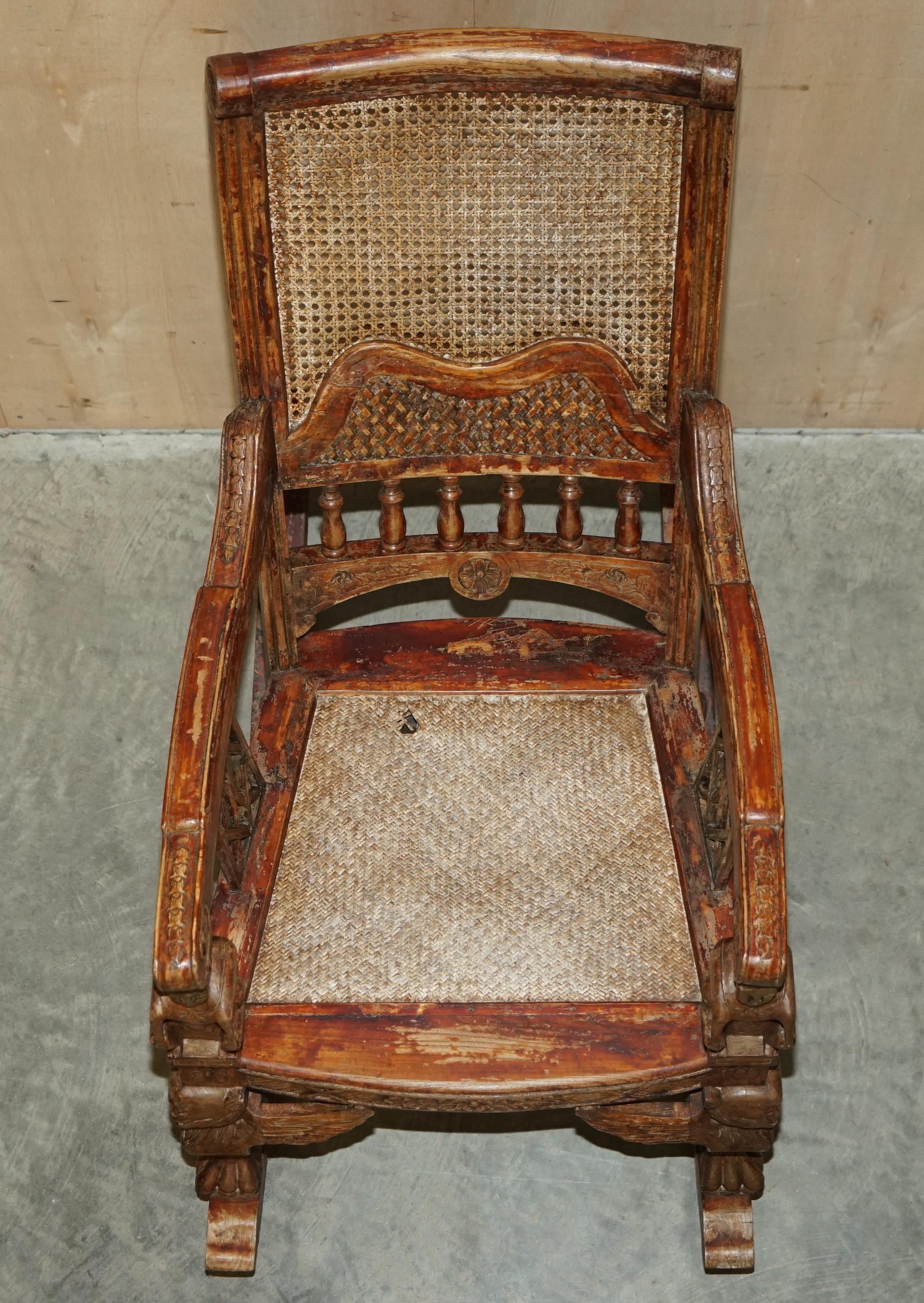 Hand Carved Antique Original Tibetan Rocking Armchair Must See Collectors Piece For Sale 9