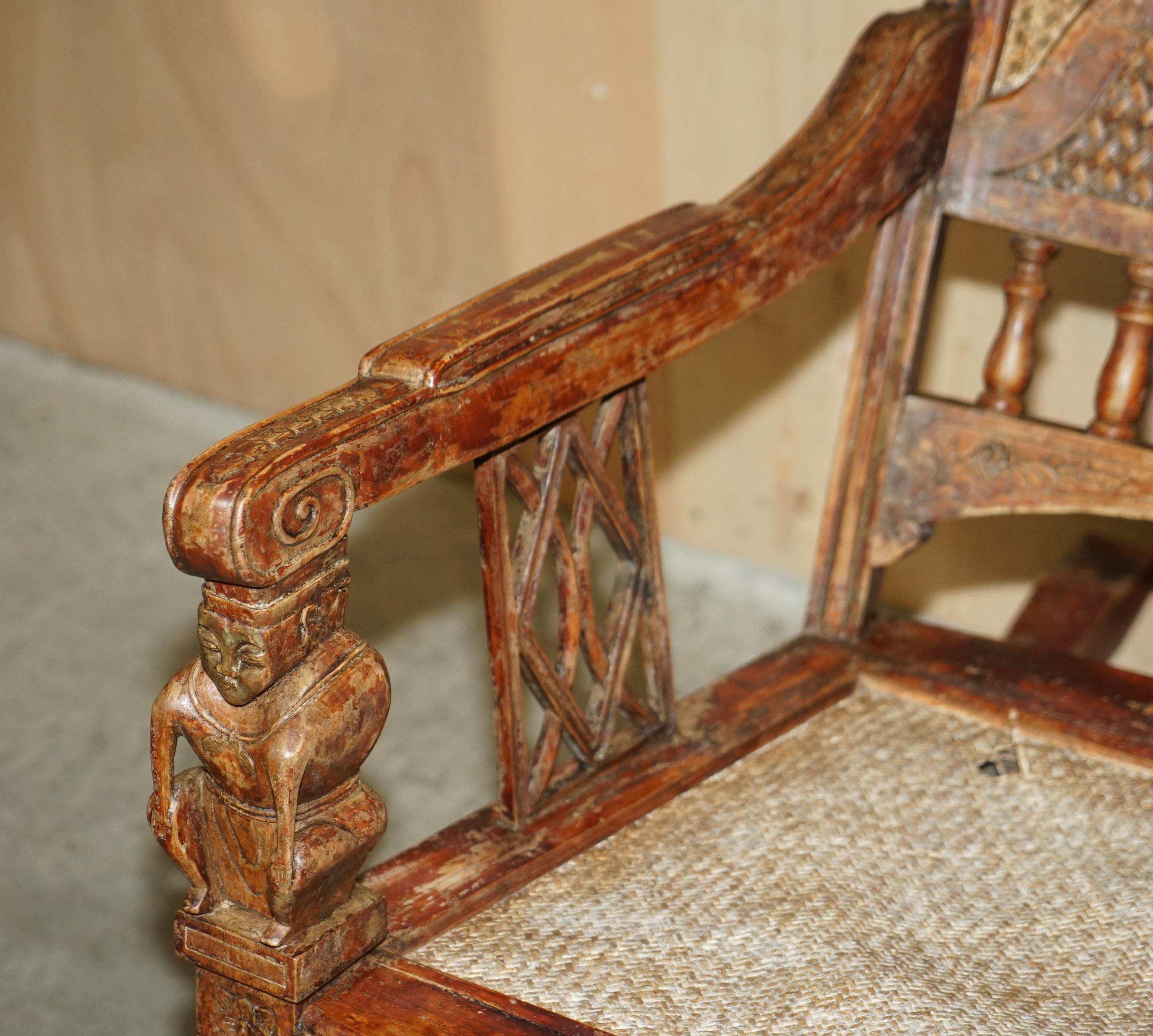 Hand Carved Antique Original Tibetan Rocking Armchair Must See Collectors Piece For Sale 11