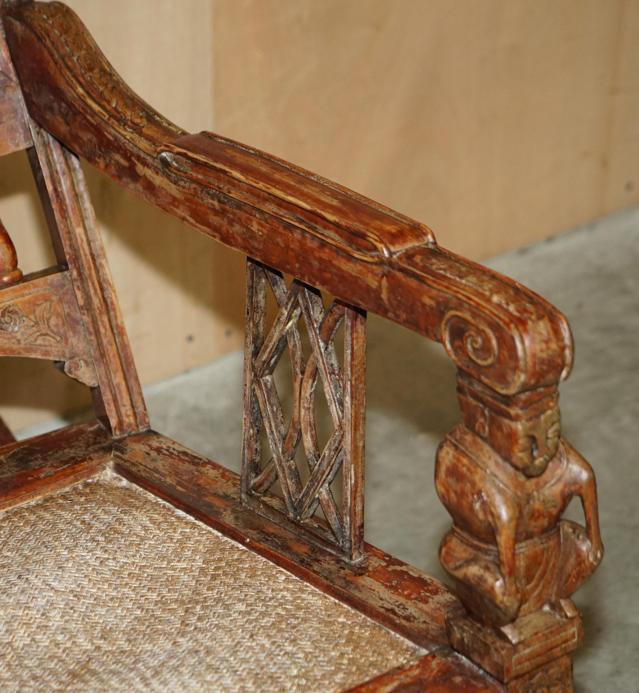 Hand Carved Antique Original Tibetan Rocking Armchair Must See Collectors Piece For Sale 12