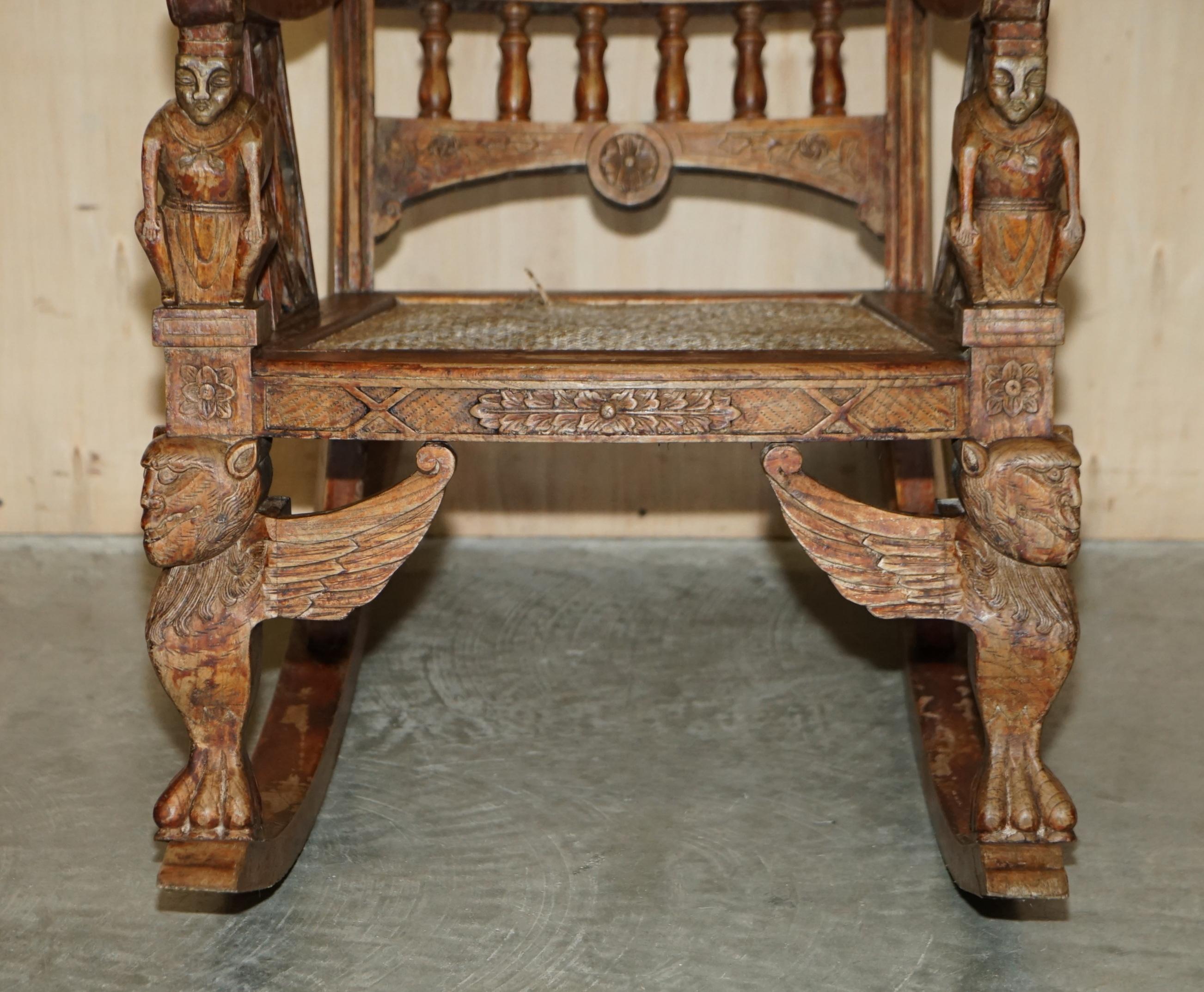Hand-Crafted Hand Carved Antique Original Tibetan Rocking Armchair Must See Collectors Piece For Sale