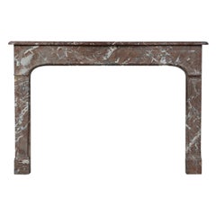 Hand-Carved Antique Red Marble Fireplace Mantel, Louis XV Style