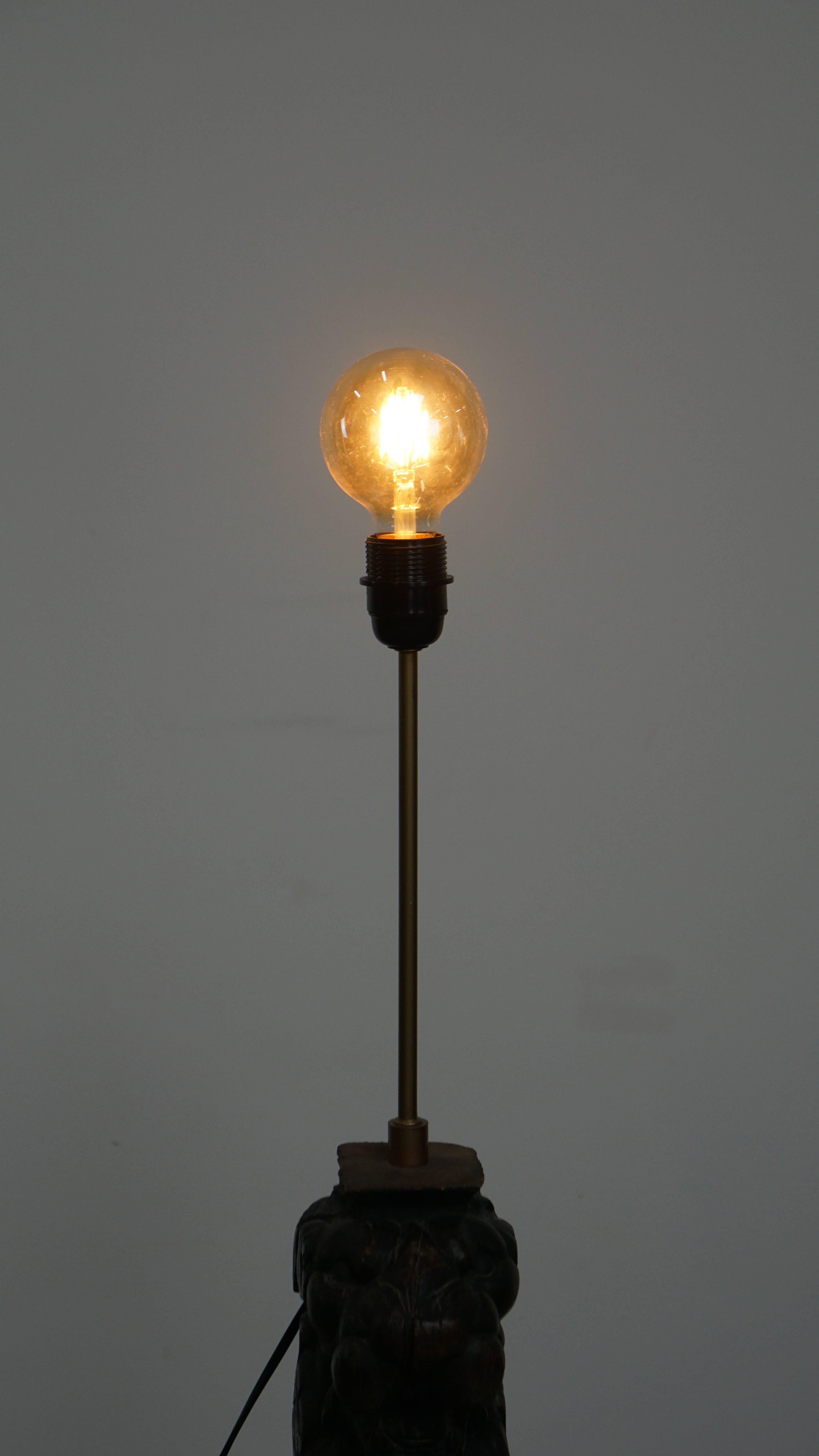 Offered is this beautiful hand-carved antique wooden floor lamp with a lion head.
This unique antique lamp is a stunning addition to both classic and modern interiors.

The base of this eye-catching piece dates back to the 19th century and was later