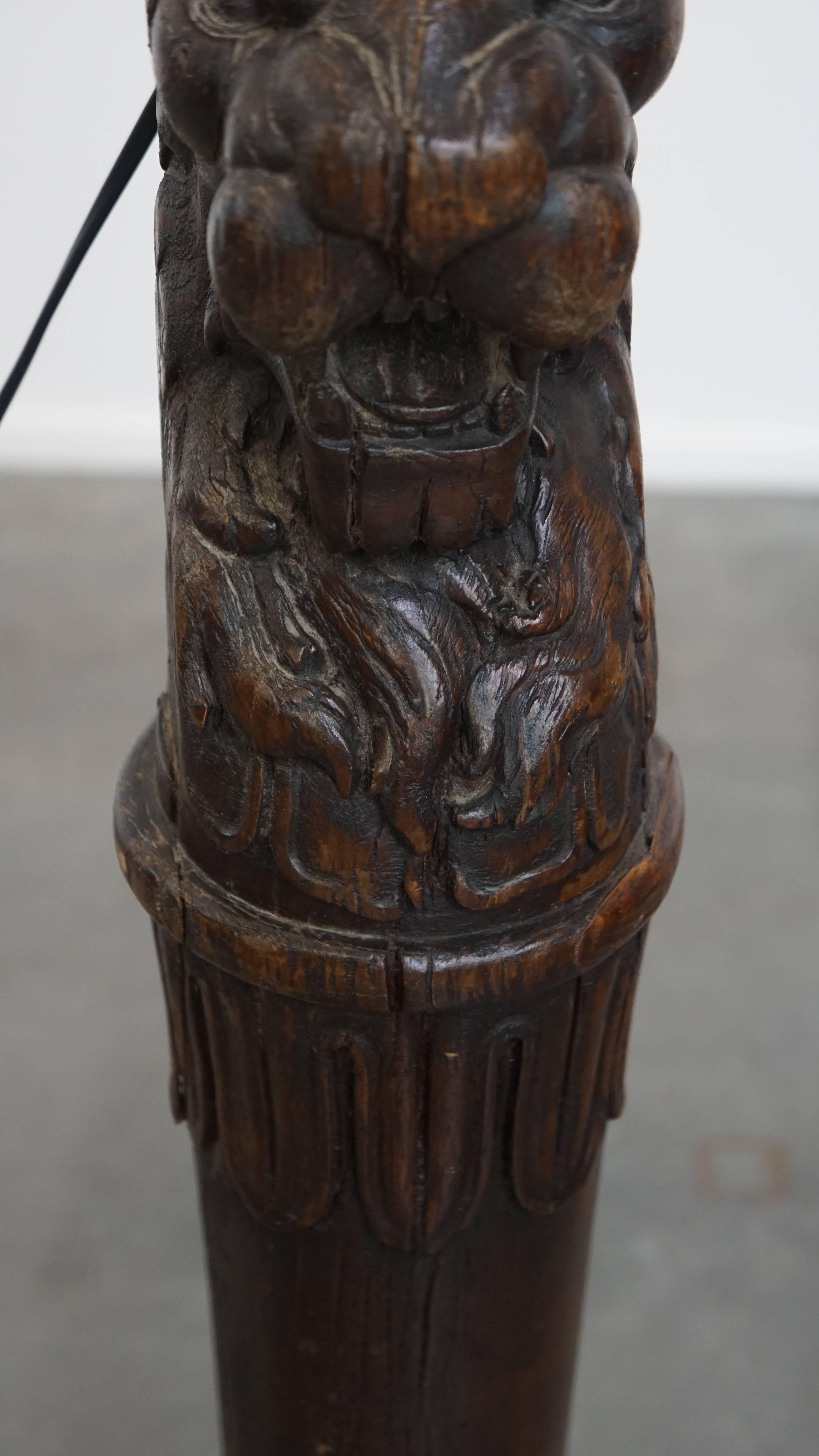Hand-Carved Antique Wooden Floor Lamp with Lion Head For Sale 3
