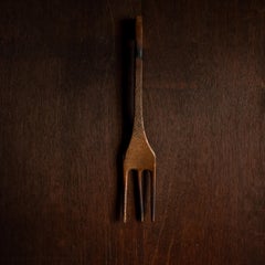 Hand-Carved Antique Wooden Fork with Geometric Motif, 19th Century
