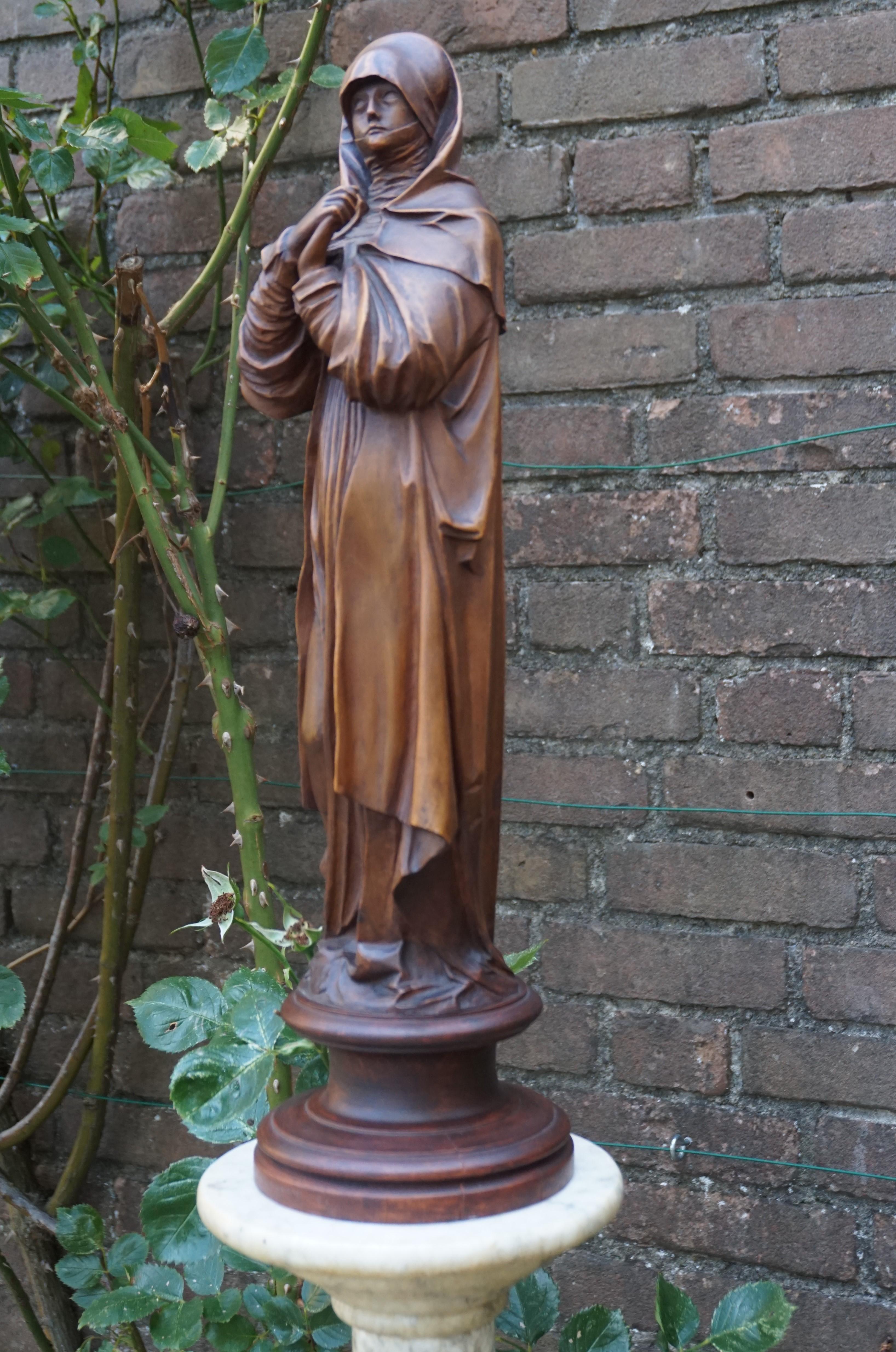 Hand Carved Antique Wooden Statuette / Sculpture of Saint Teresa of Avila/ Jesus 7