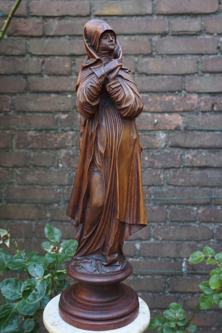 Hand Carved Antique Wooden Statuette / Sculpture of Saint Teresa of