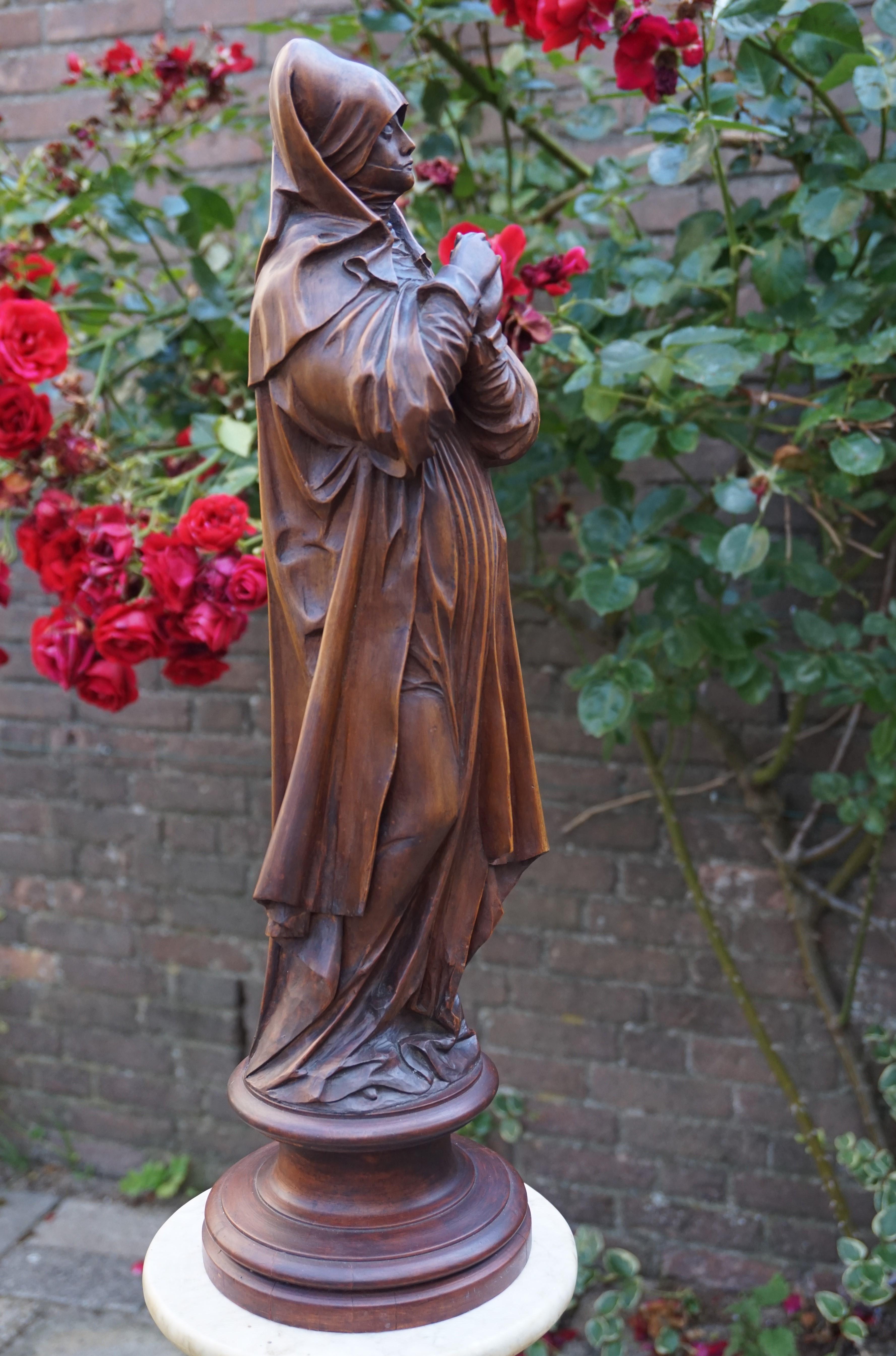 Renaissance Revival Hand Carved Antique Wooden Statuette / Sculpture of Saint Teresa of Avila/ Jesus