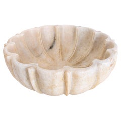Hand-Carved Antiqued White Marble Bowl 