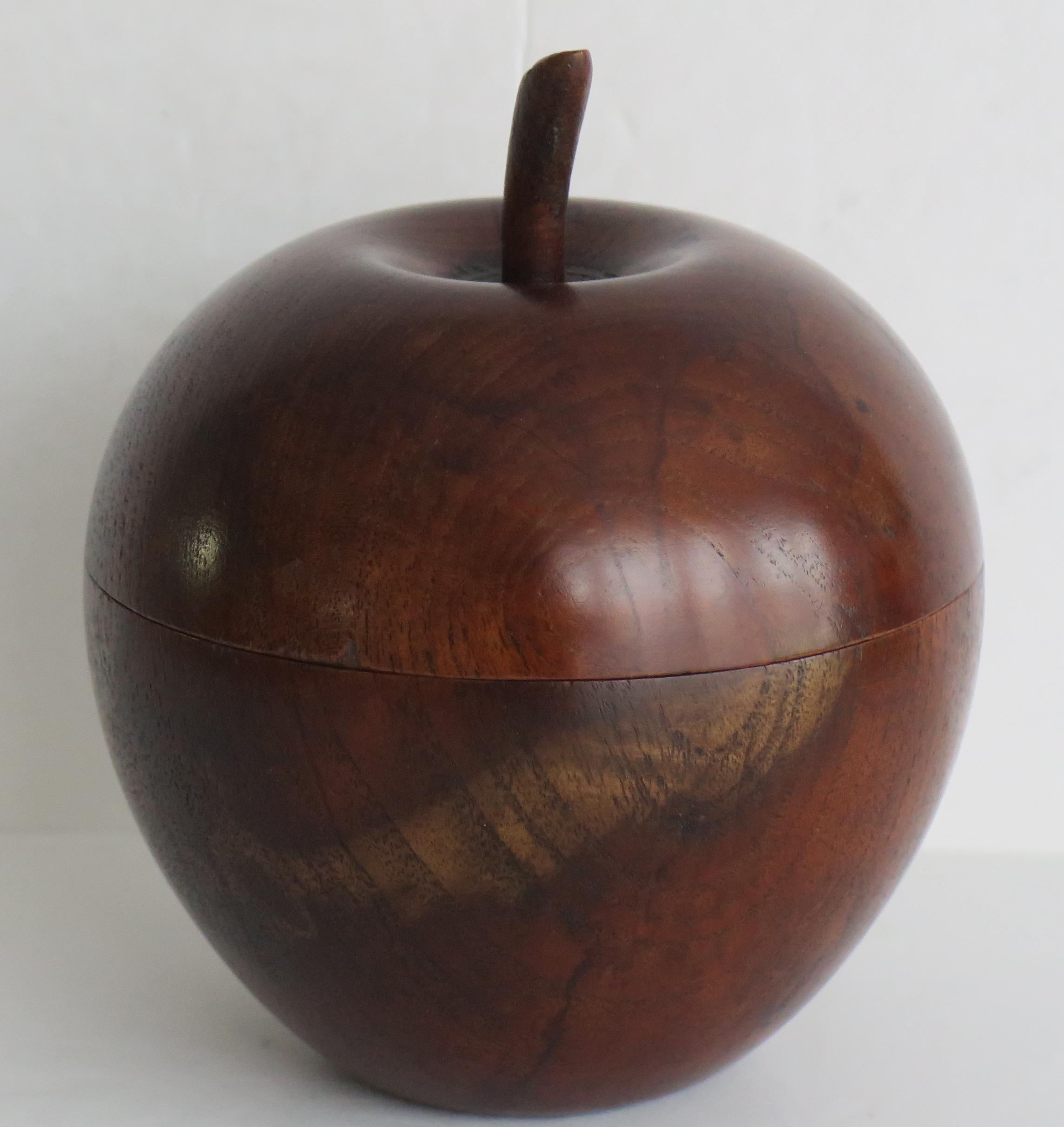 English Hand Carved Apple Box or Tea Caddy in Fruitwood, Circa 1940