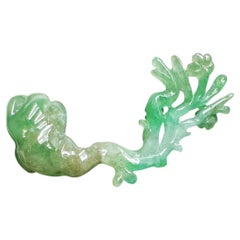 Hand-Carved Apple Green Jadeite Cherry Blossom Pendant, 7.98 Carats