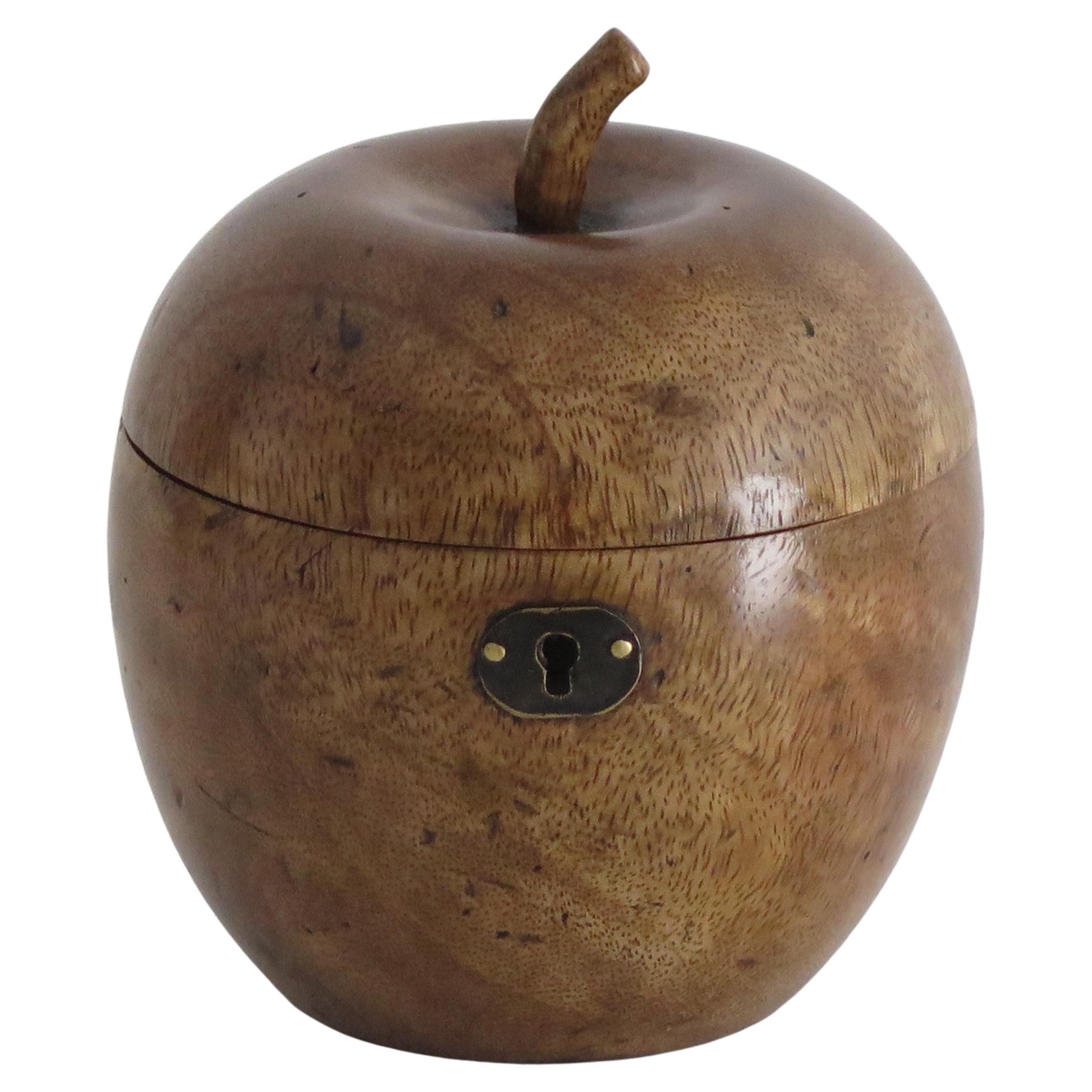 Hand Carved Apple Tea Caddy in Hardwood with Lined Interior, 19th Century