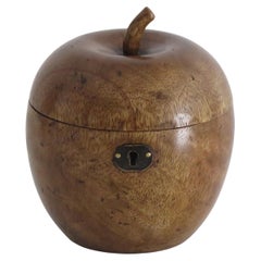 Antique Hand Carved Apple Tea Caddy in Hardwood with Lined Interior, 19th Century