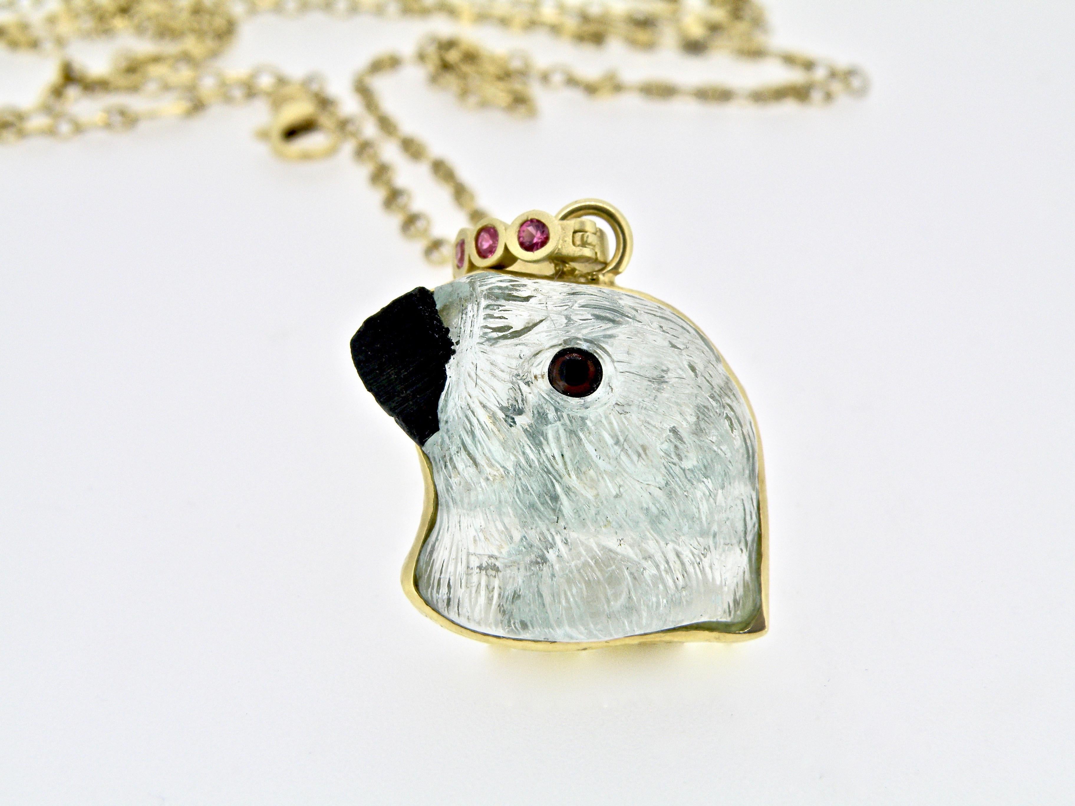 Contemporary Hand Carved Aquamarine Gold Finch on Sapphire Bail
