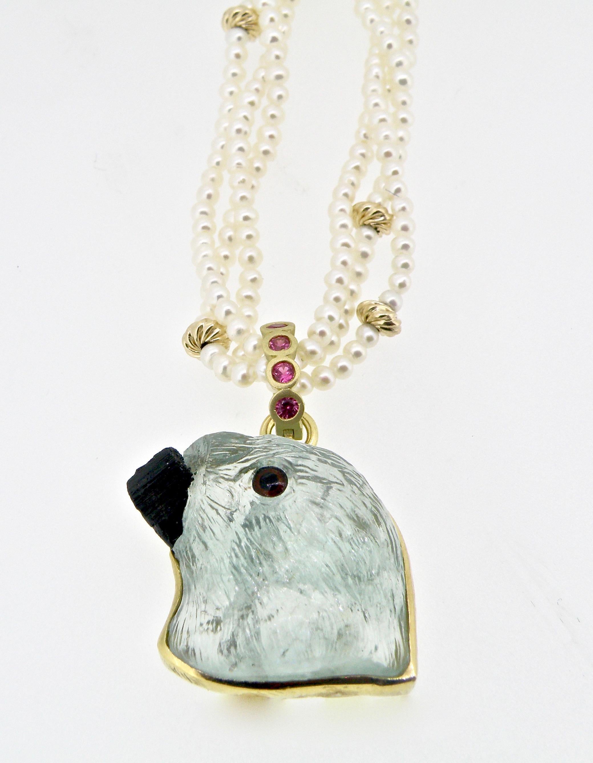 Hand Carved Aquamarine Gold Finch on Sapphire Bail 1