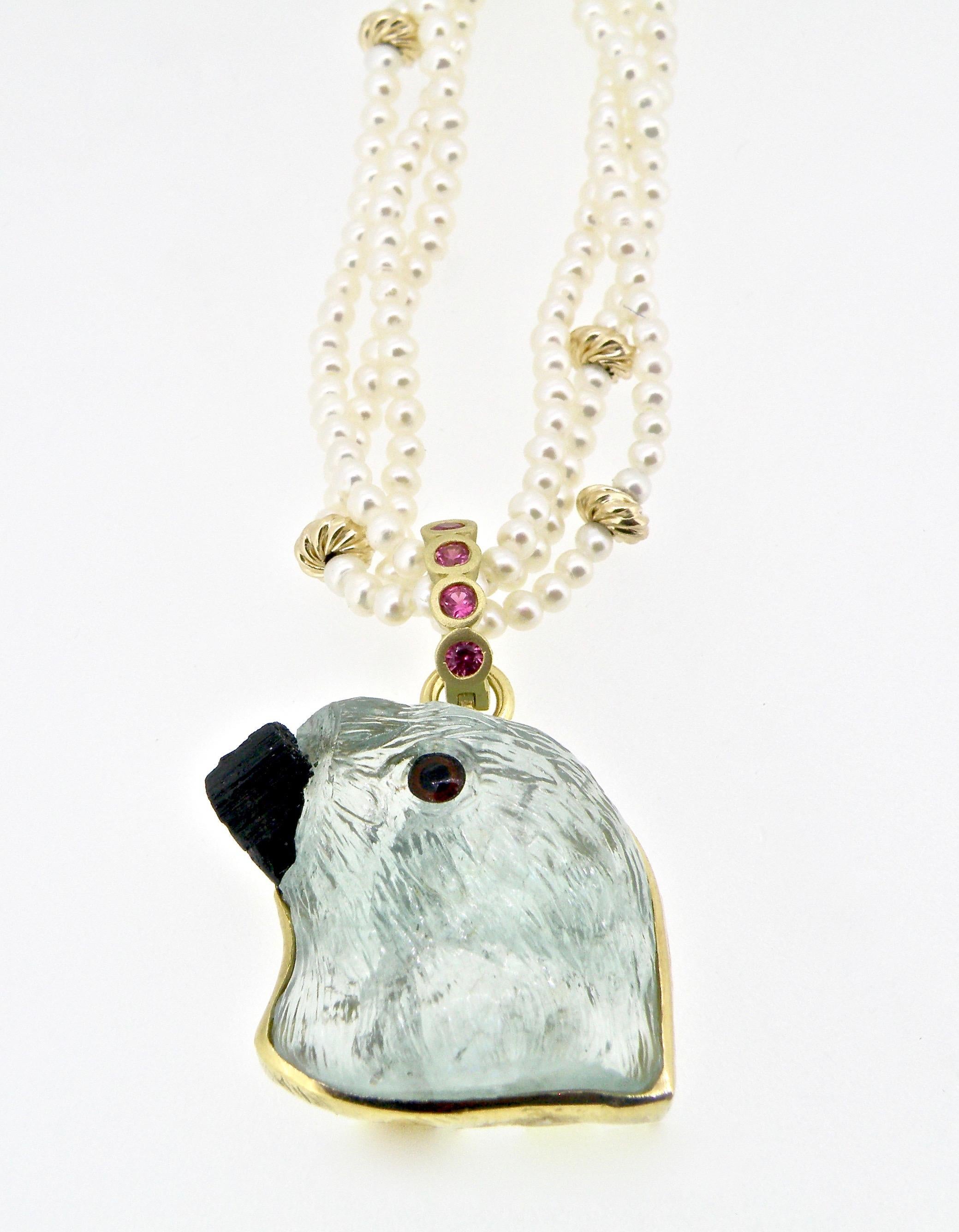 Hand Carved Aquamarine Gold Finch on Sapphire Bail 2