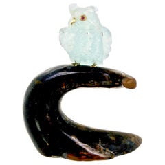 Hand Carved Aquamarine Owl Statuette