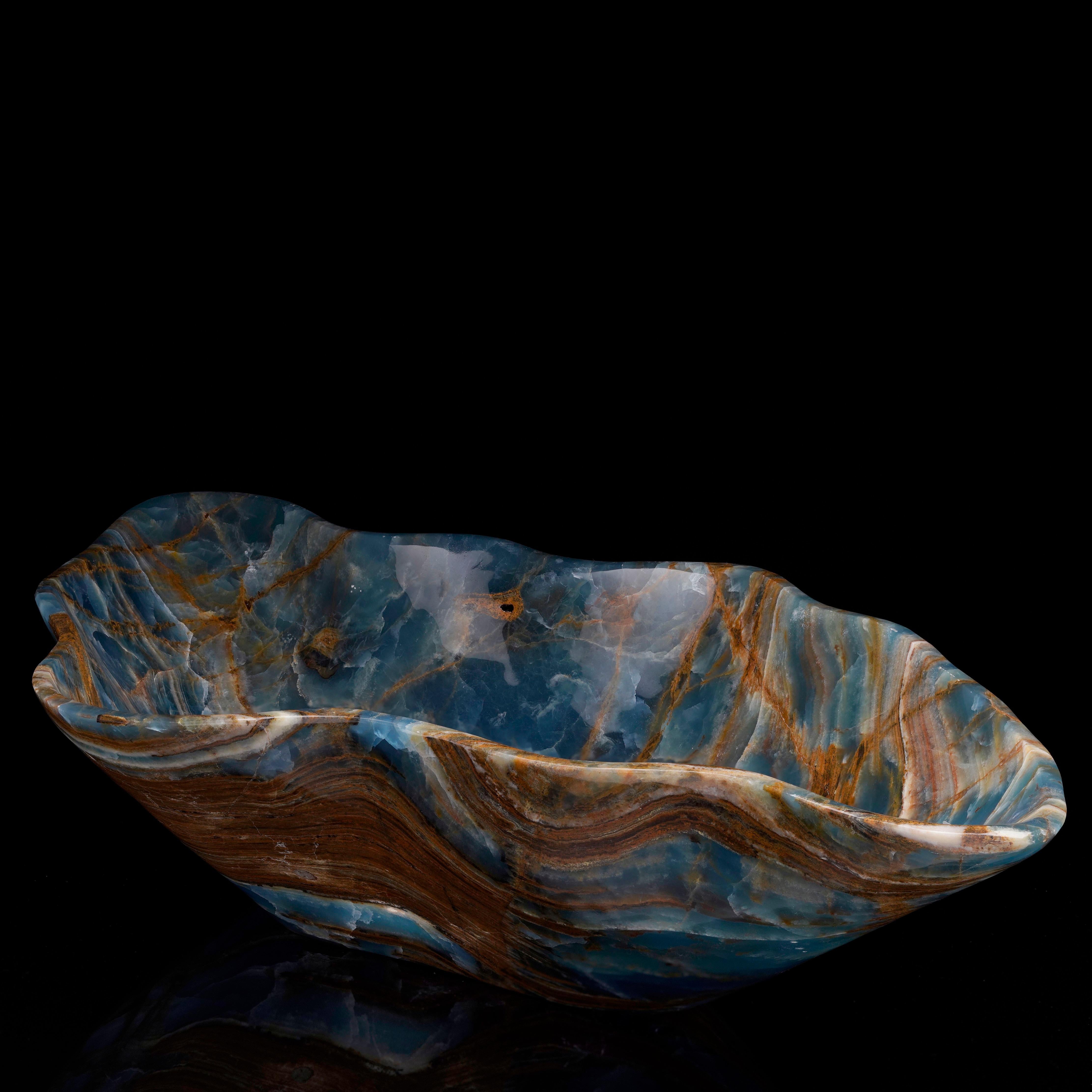 Contemporary Hand-Carved Argentine Blue Onyx Bowl // 13 Lb.