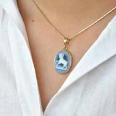 Hand-Carved Aries Zodiac Natural Agate Cameo Pendant Necklace