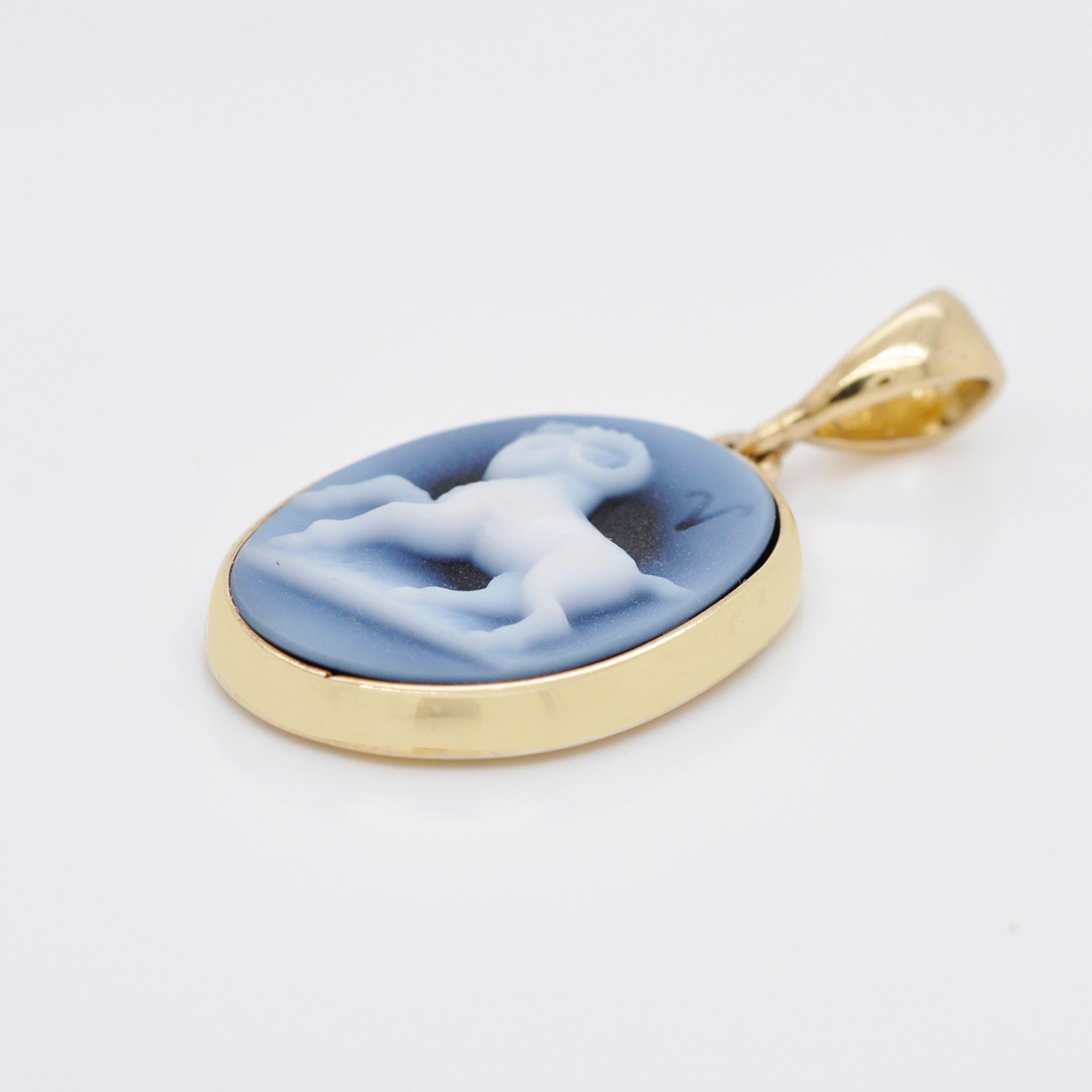 Collier pendentif en argent sterling 925 avec camée agate du zodiaque des Aries sculpté à la main en vente 2