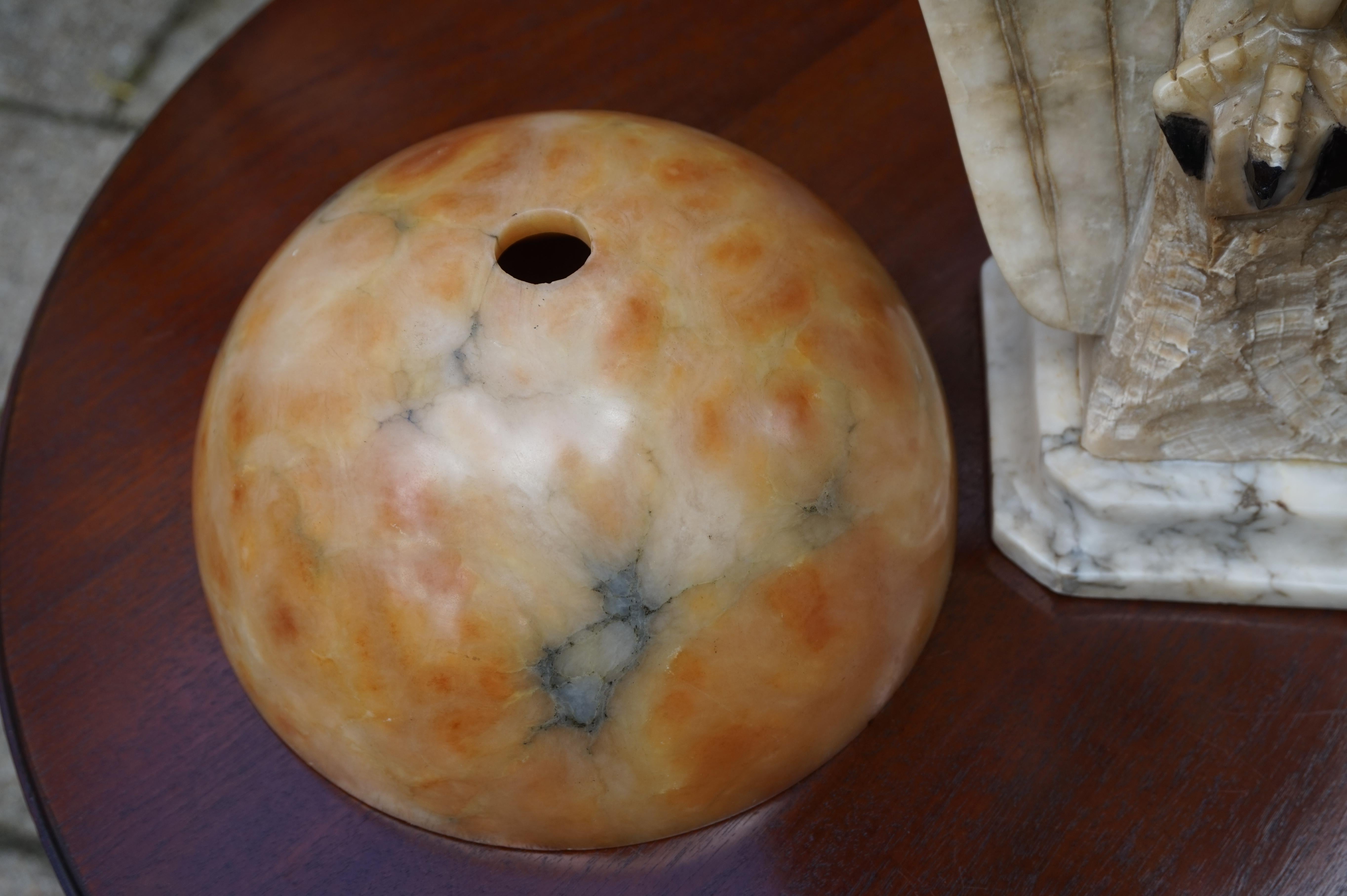 Hand Carved Art Deco Era Marble Eagle & Alabaster Globe Shade Table Lamp, 1920s 3