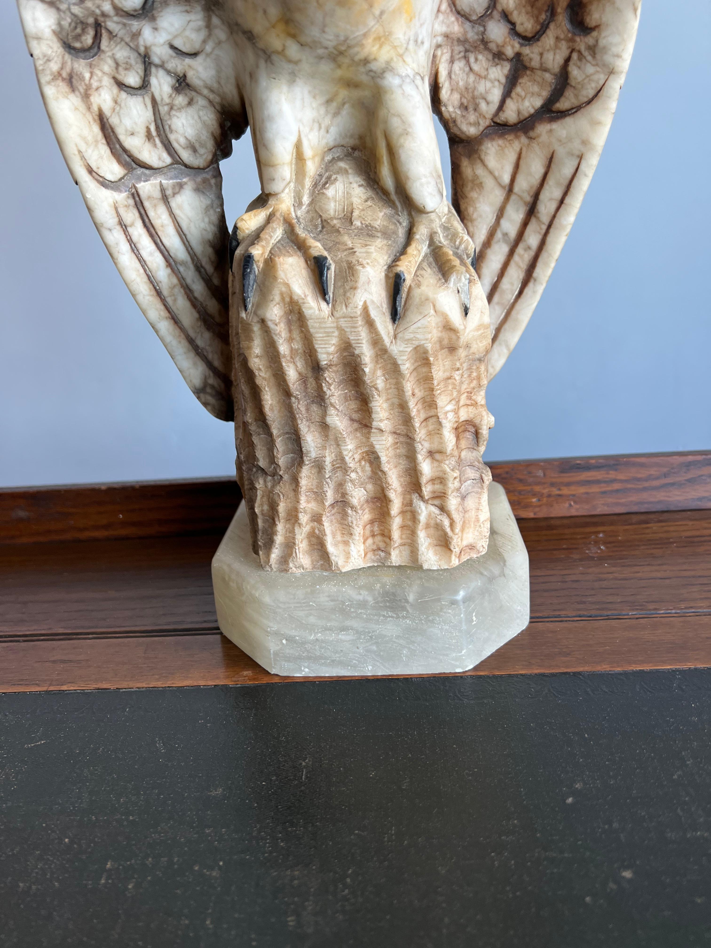 Hand Carved Art Deco Era Marble Eagle & Alabaster Globe Shade Table Lamp, 1920s For Sale 6