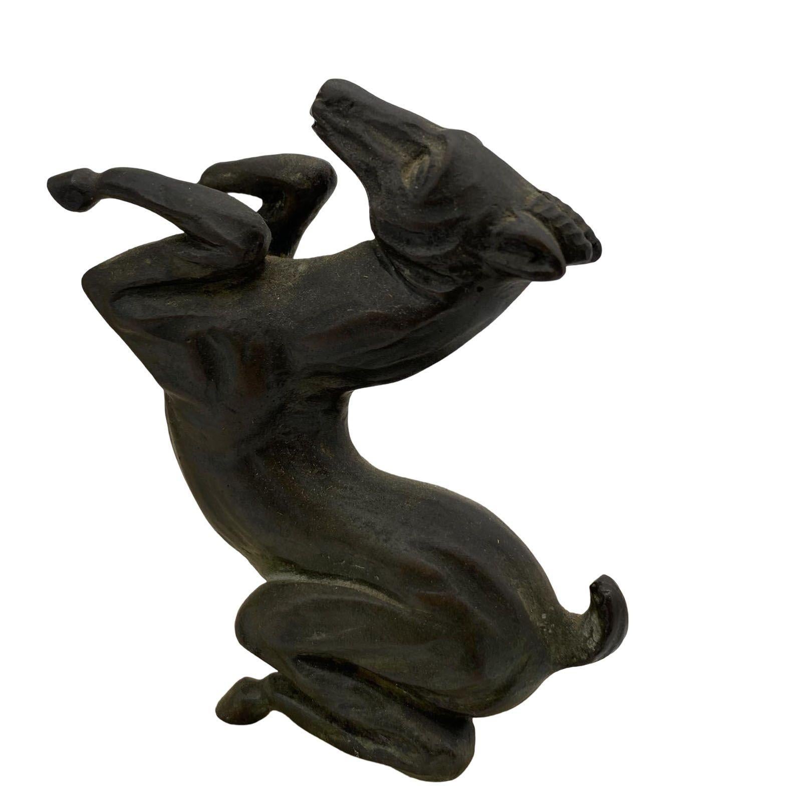 Hand Carved Art Deco Nude Flapper Girl Alabatser Table Lamp w/ Bronze Gazelle For Sale 4