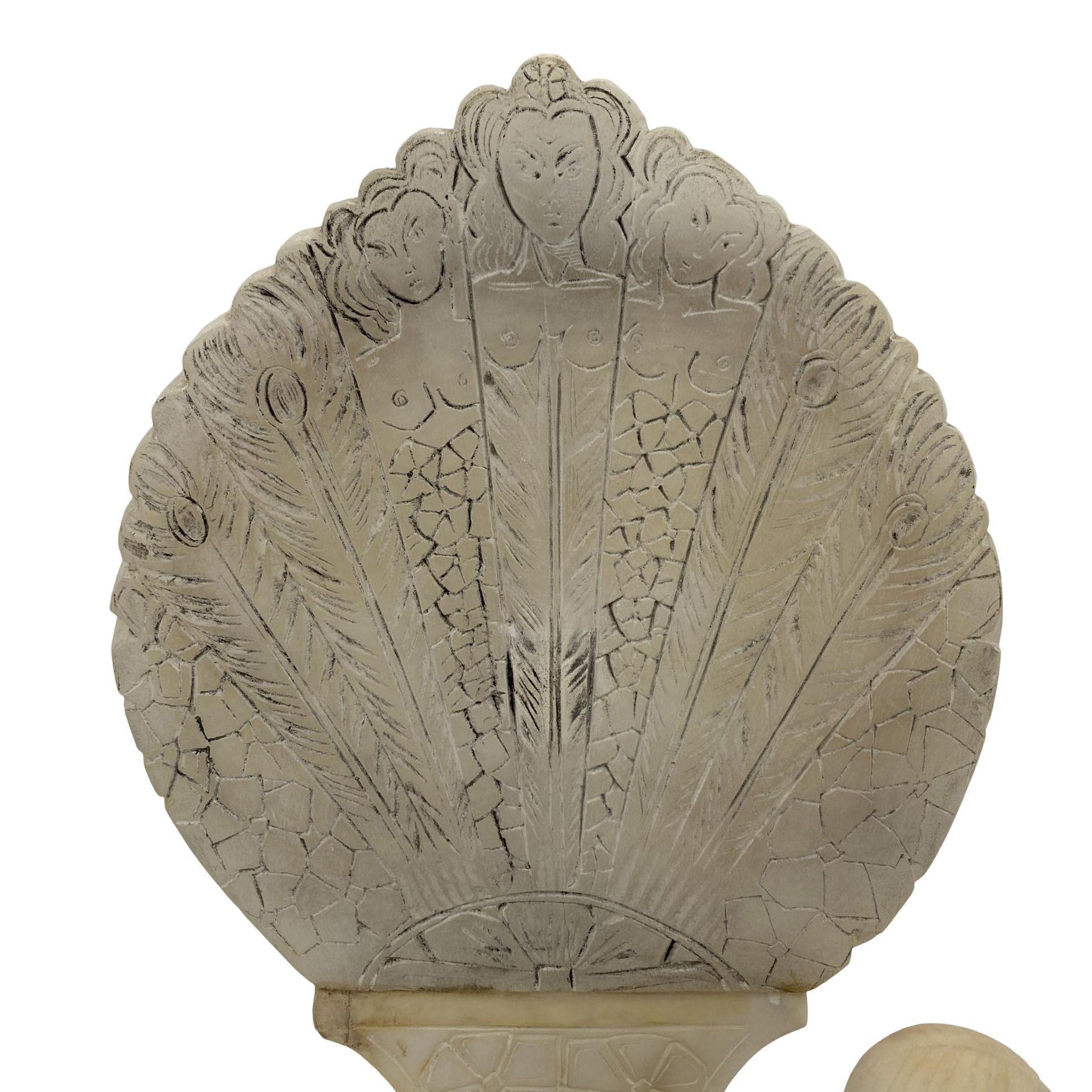 Alabastro Lampada da tavolo in alabastro con gazzella in bronzo intagliata a mano in stile Art Carved. in vendita