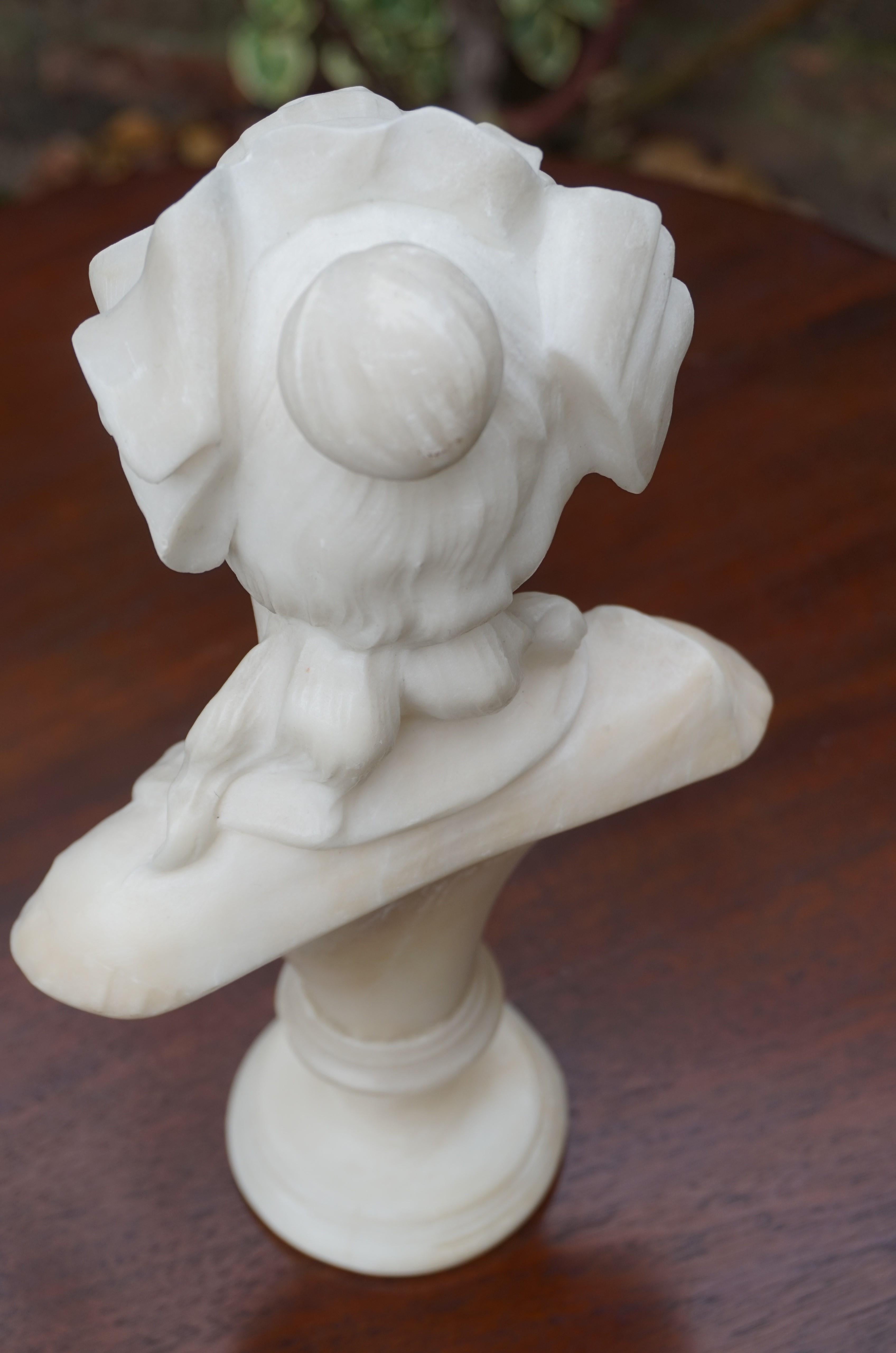 Hand Carved Art Nouveau Alabaster Sculpture of a Striking & Serene Young Lady 3