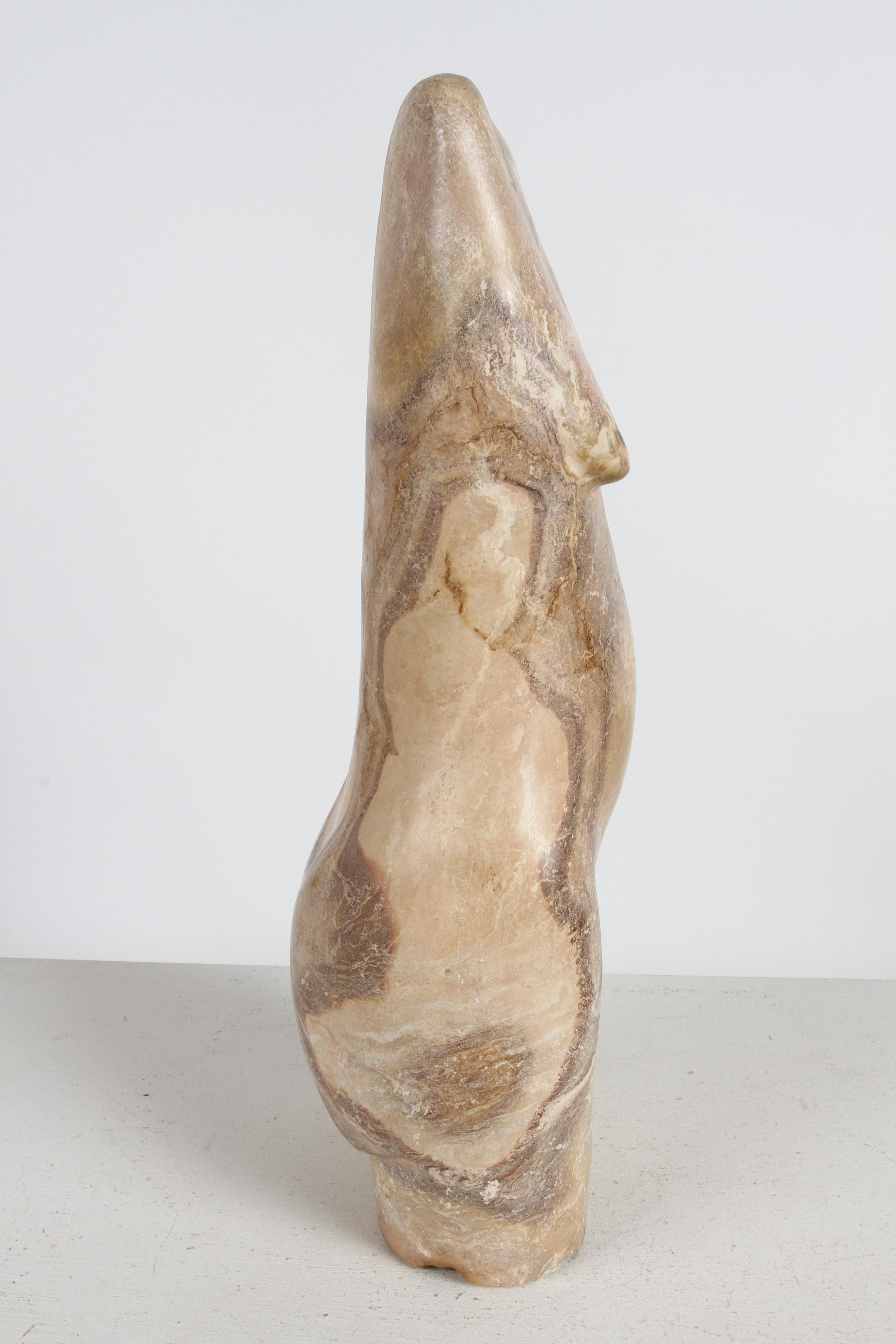 Unknown Hand Carved Artisan Modernist Female Nude Torso Sculpture in Lebanon Marble For Sale