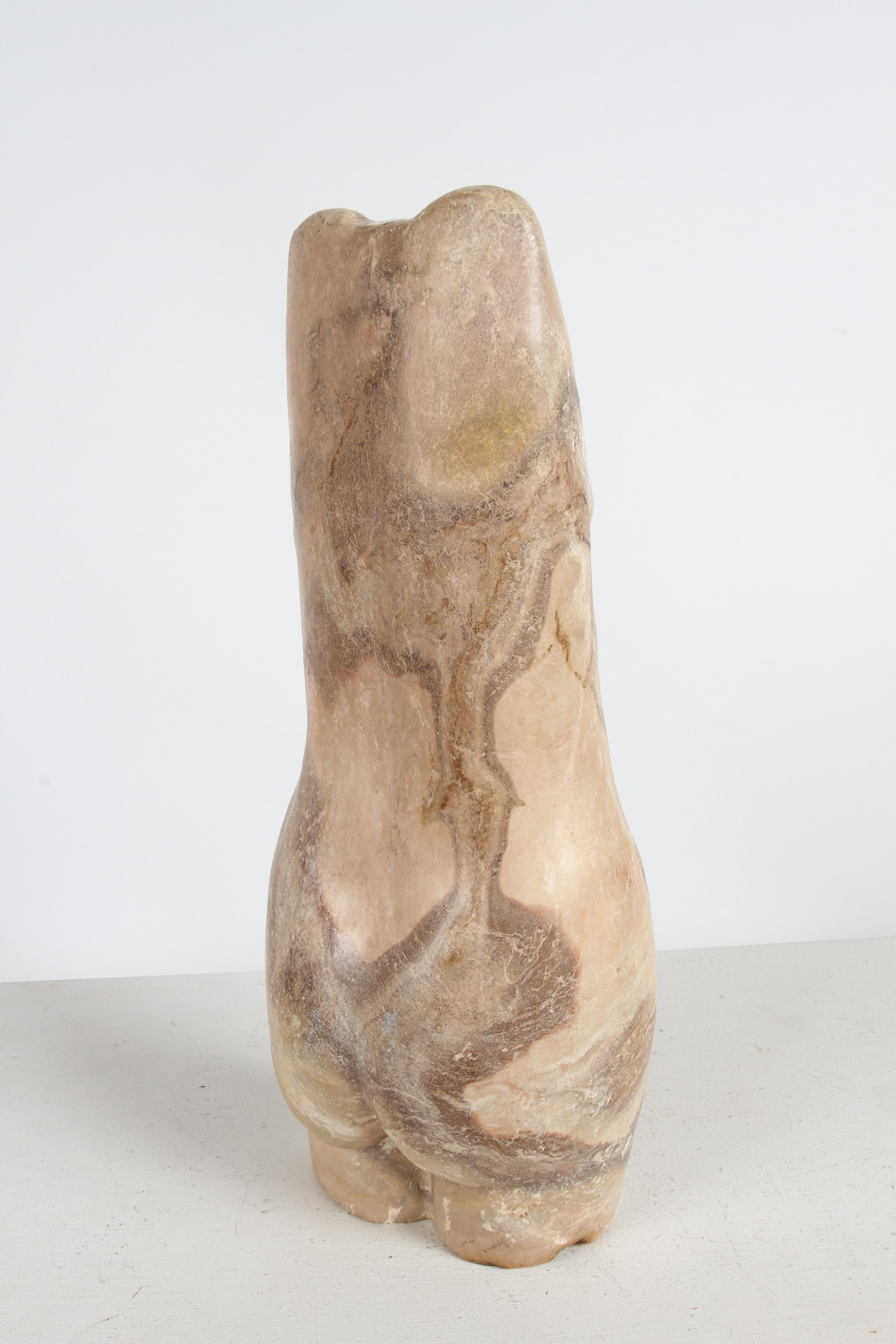 Hand-Carved Hand Carved Artisan Modernist Female Nude Torso Sculpture in Lebanon Marble For Sale