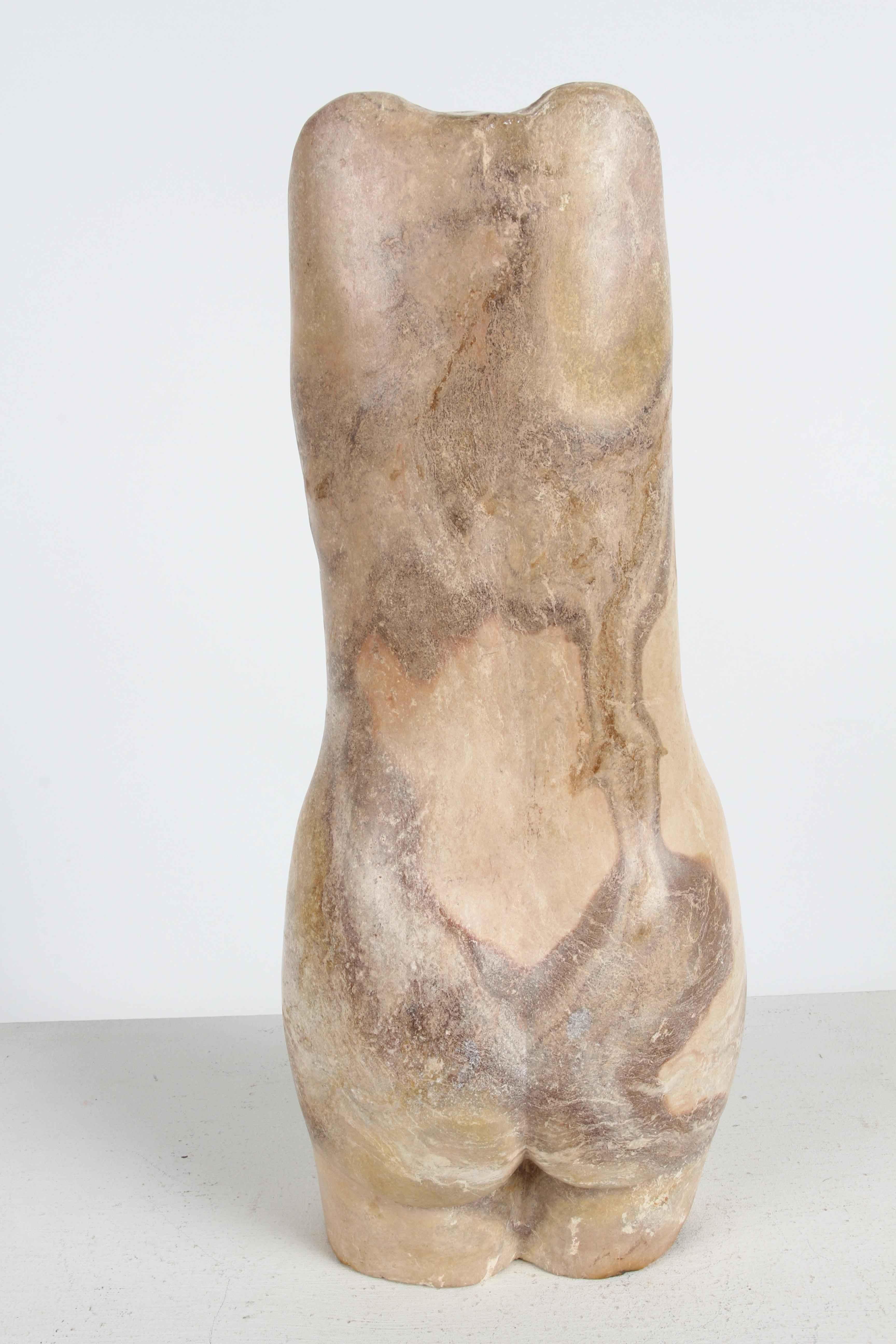 Hand Carved Artisan Modernist Female Nude Torso Sculpture in Lebanon Marble In Good Condition For Sale In St. Louis, MO
