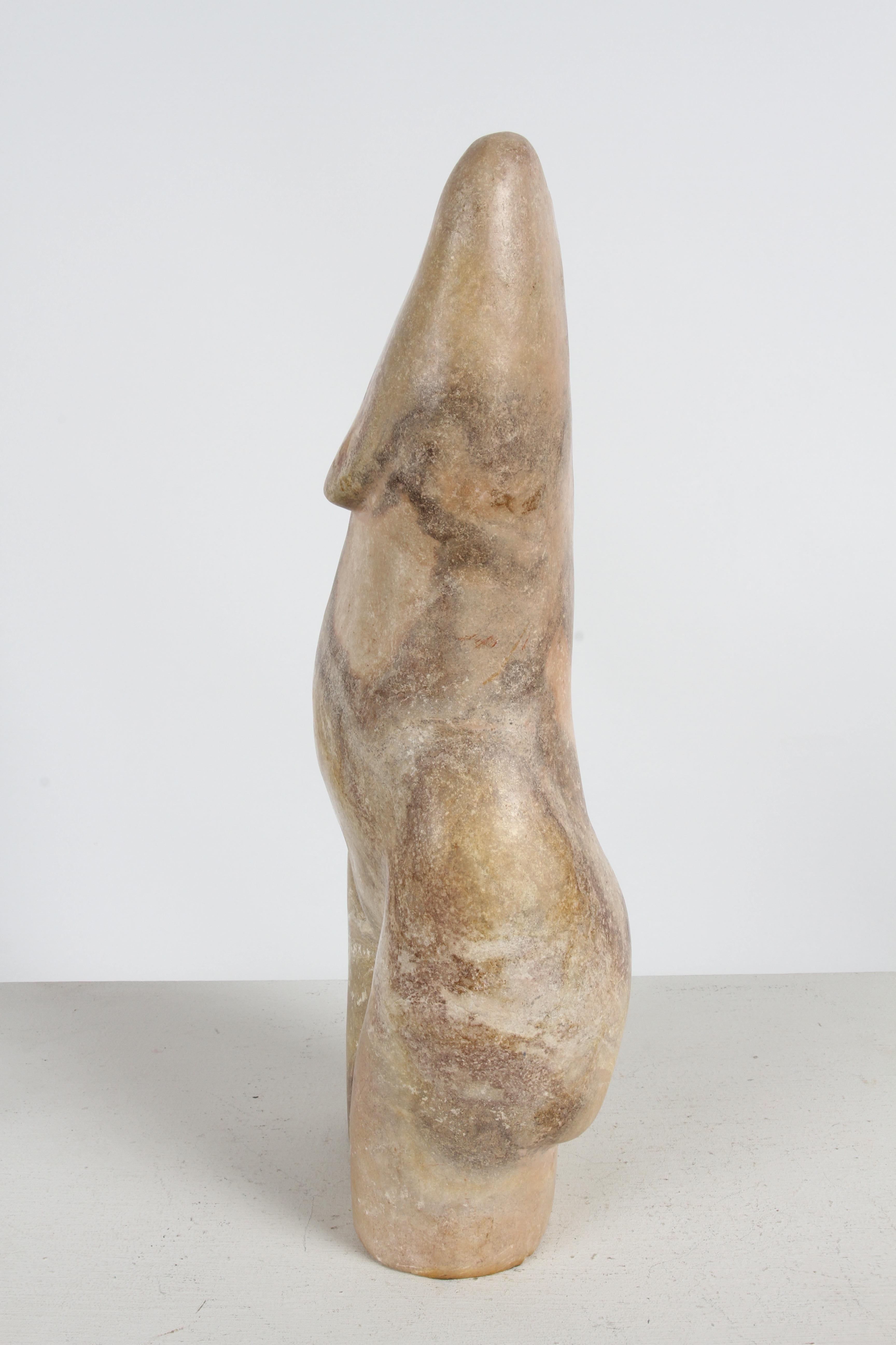 Hand Carved Artisan Modernist Female Nude Torso Sculpture in Lebanon Marble For Sale 2
