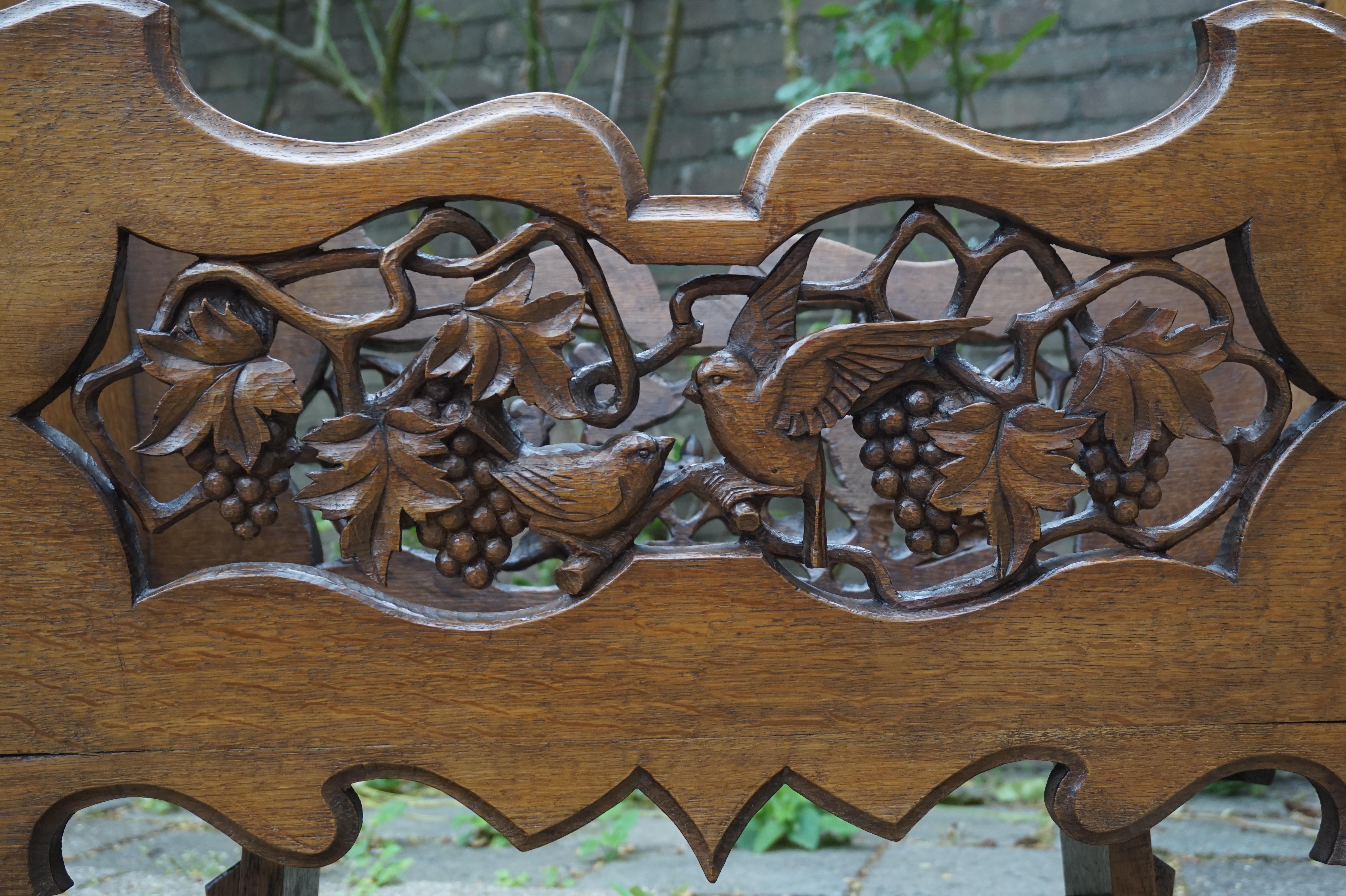 Oak Hand Carved Arts & Crafts Baby or Doll Bed / Crib with Squirrel Rabbit & Sparrow For Sale