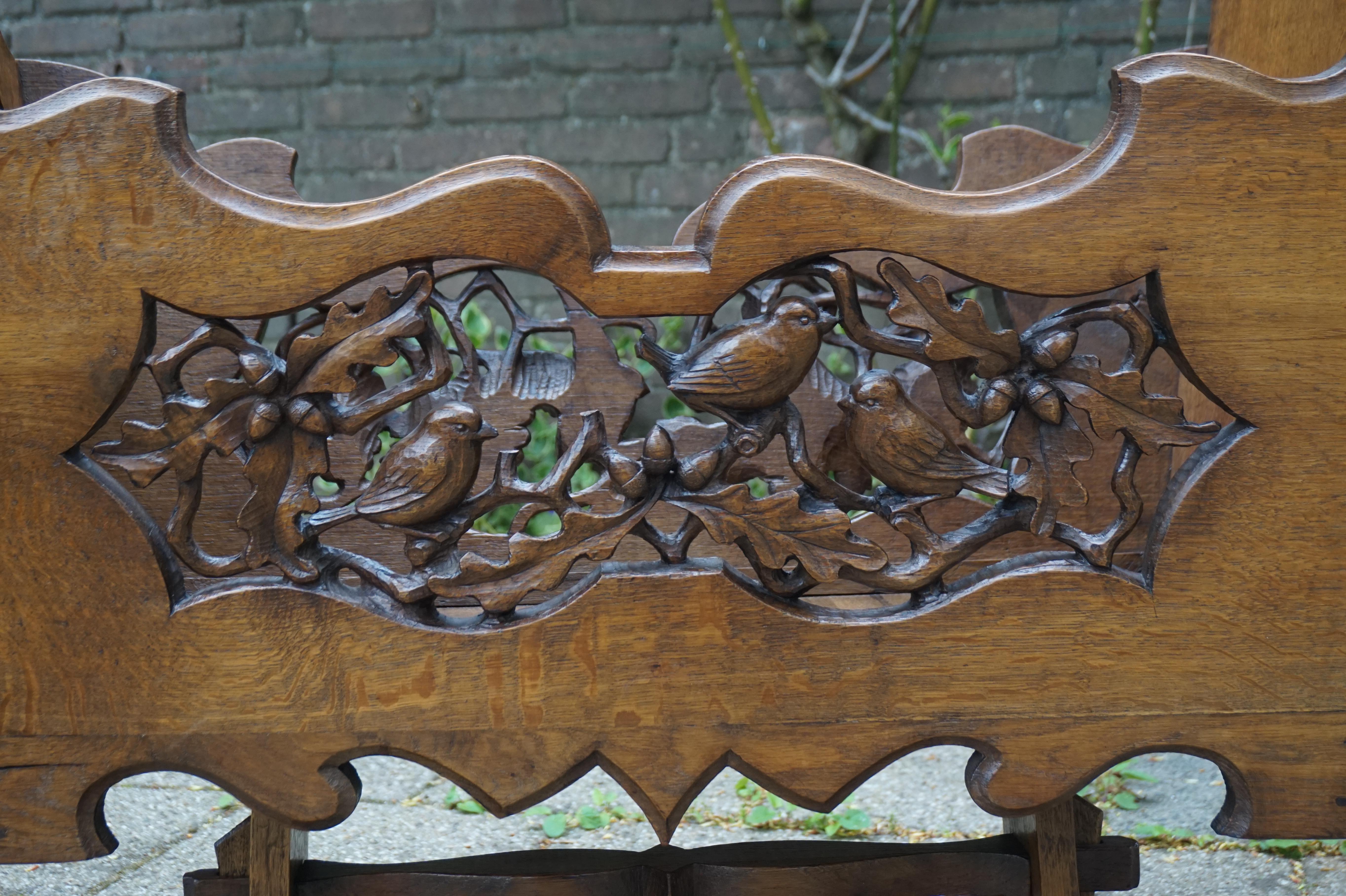 Hand Carved Arts & Crafts Baby or Doll Bed / Crib with Squirrel Rabbit & Sparrow For Sale 1