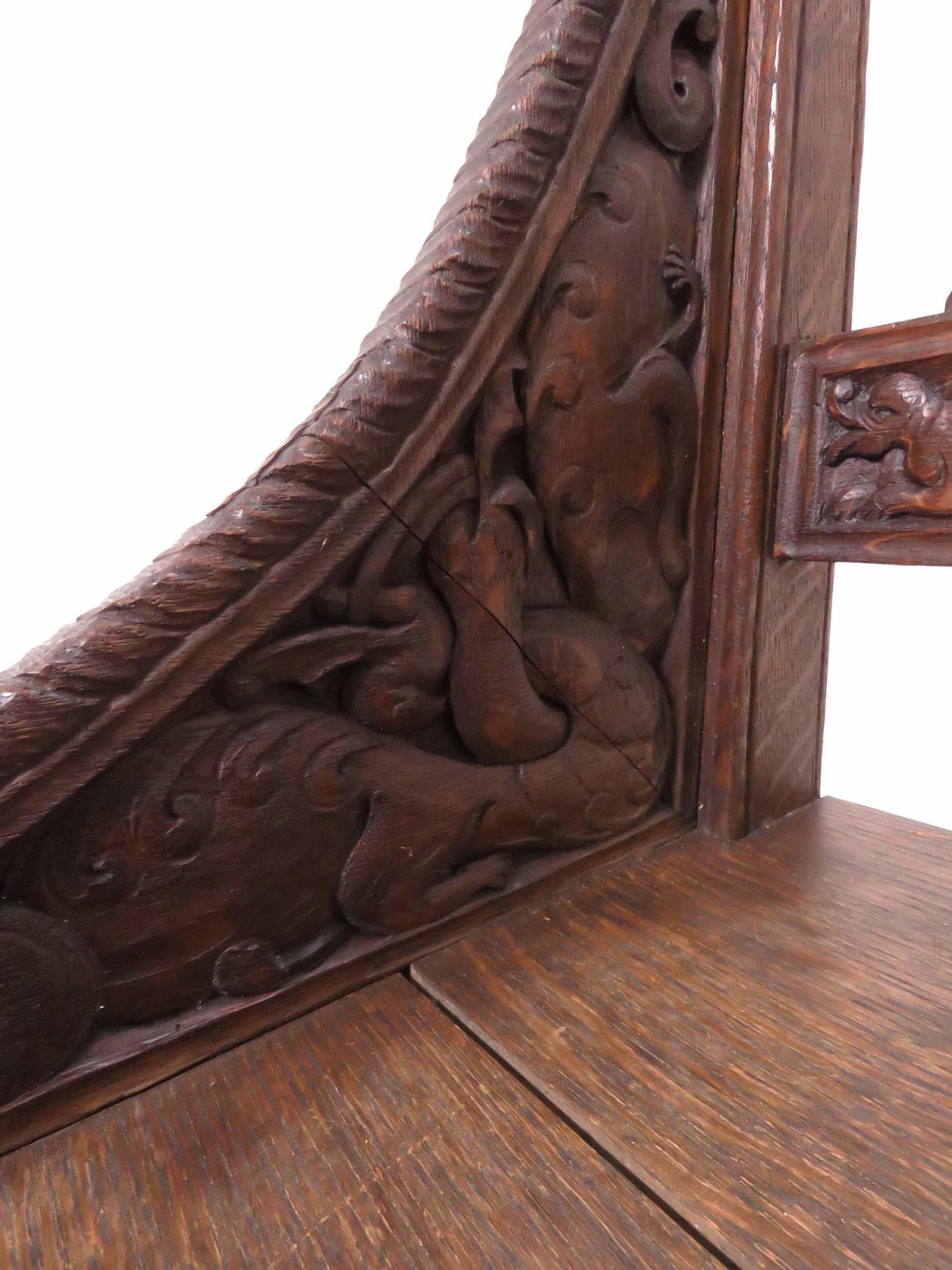 Hand Carved Arts & Crafts Gothic Revival Chair Signed and Dated 1903 2
