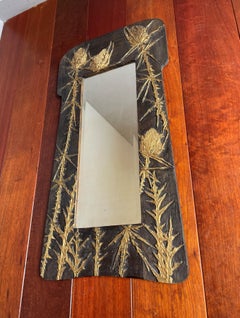 Hand Carved Arts & Crafts Style Wall Mirror with Gold Painted Thistle Sculptures