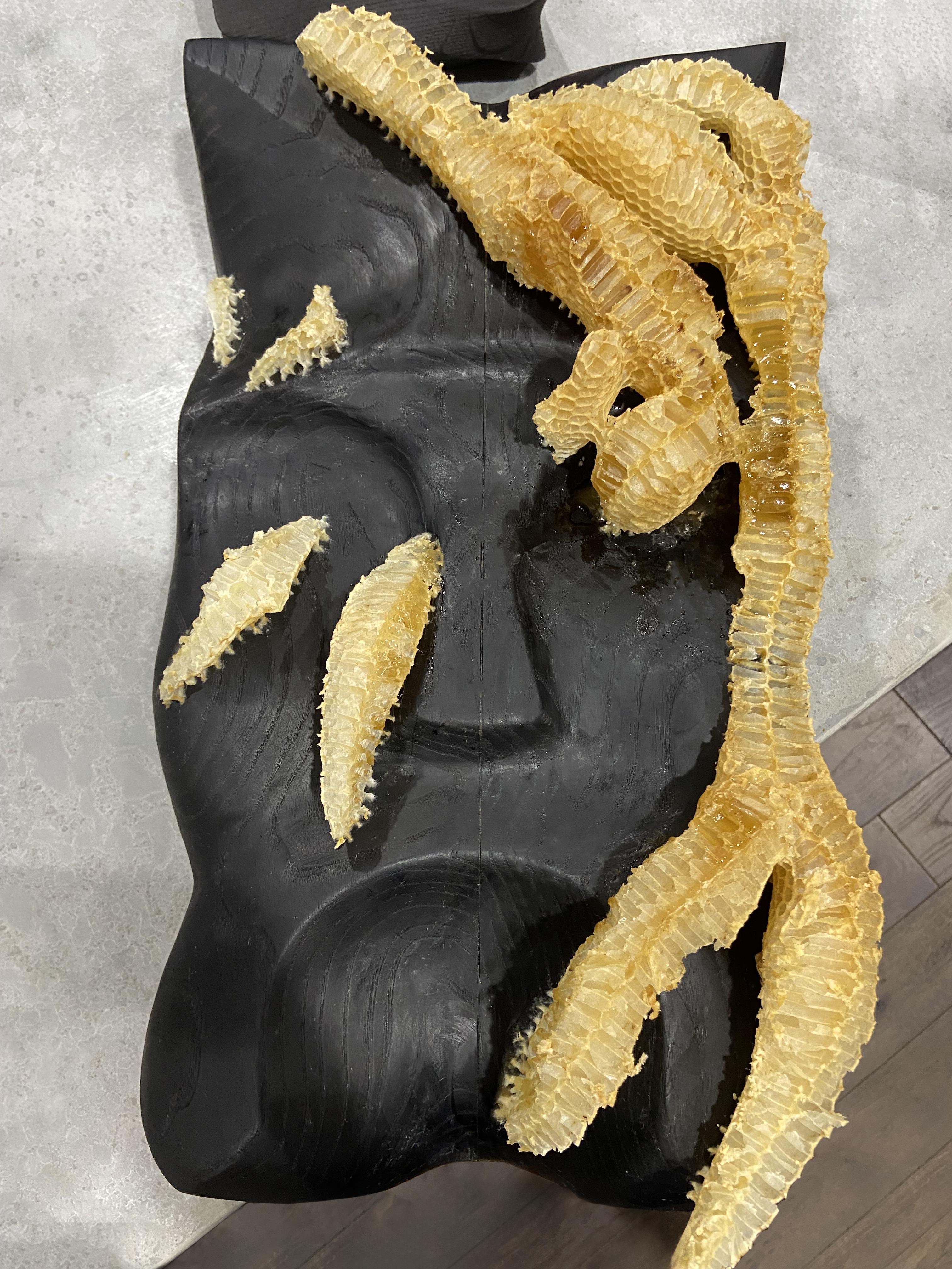 Nord-américain Masque en frêne sculpté à la main avec nid d'abeille en vente