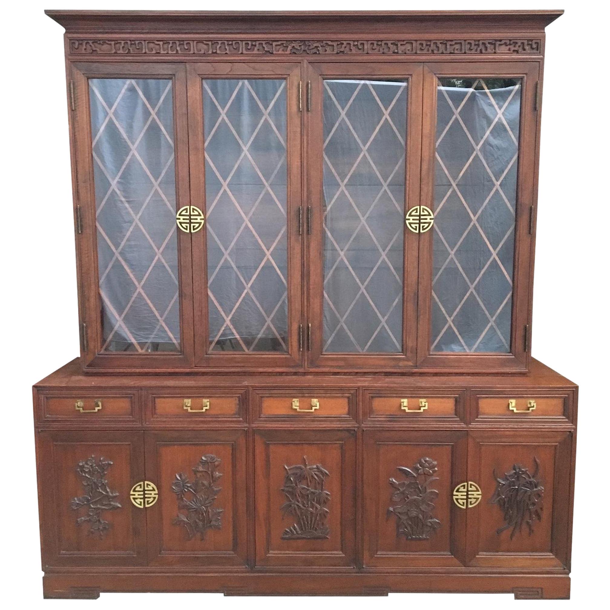 Hand-Carved Asian Chinoiserie China Cabinet Hutch by Ricardo Lynn