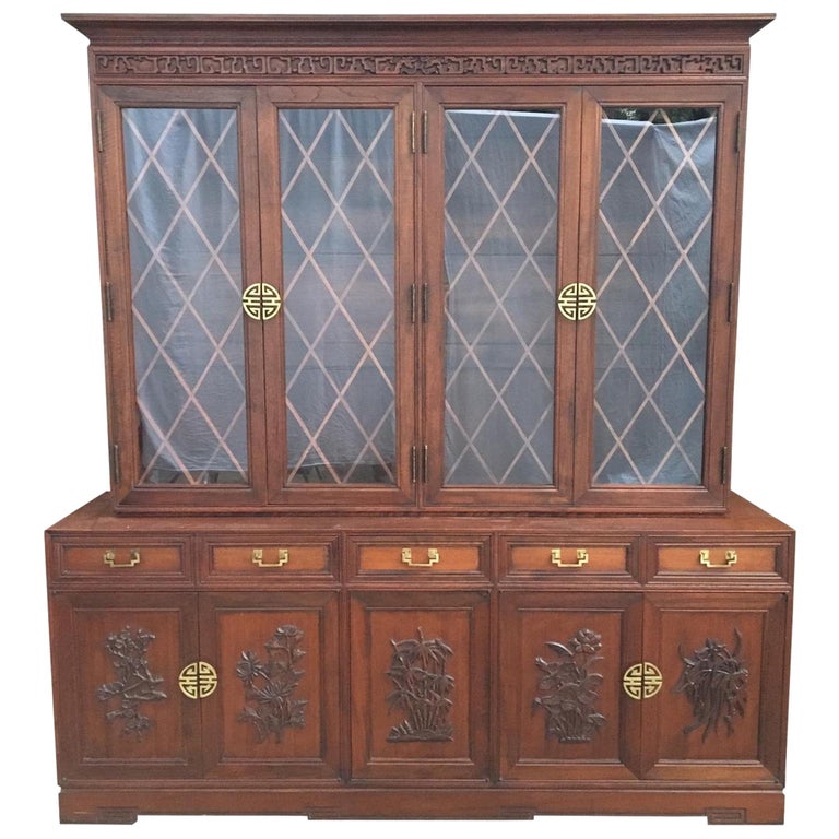 HandCarved Asian Chinoiserie China Hutch by Ricardo Lynn at