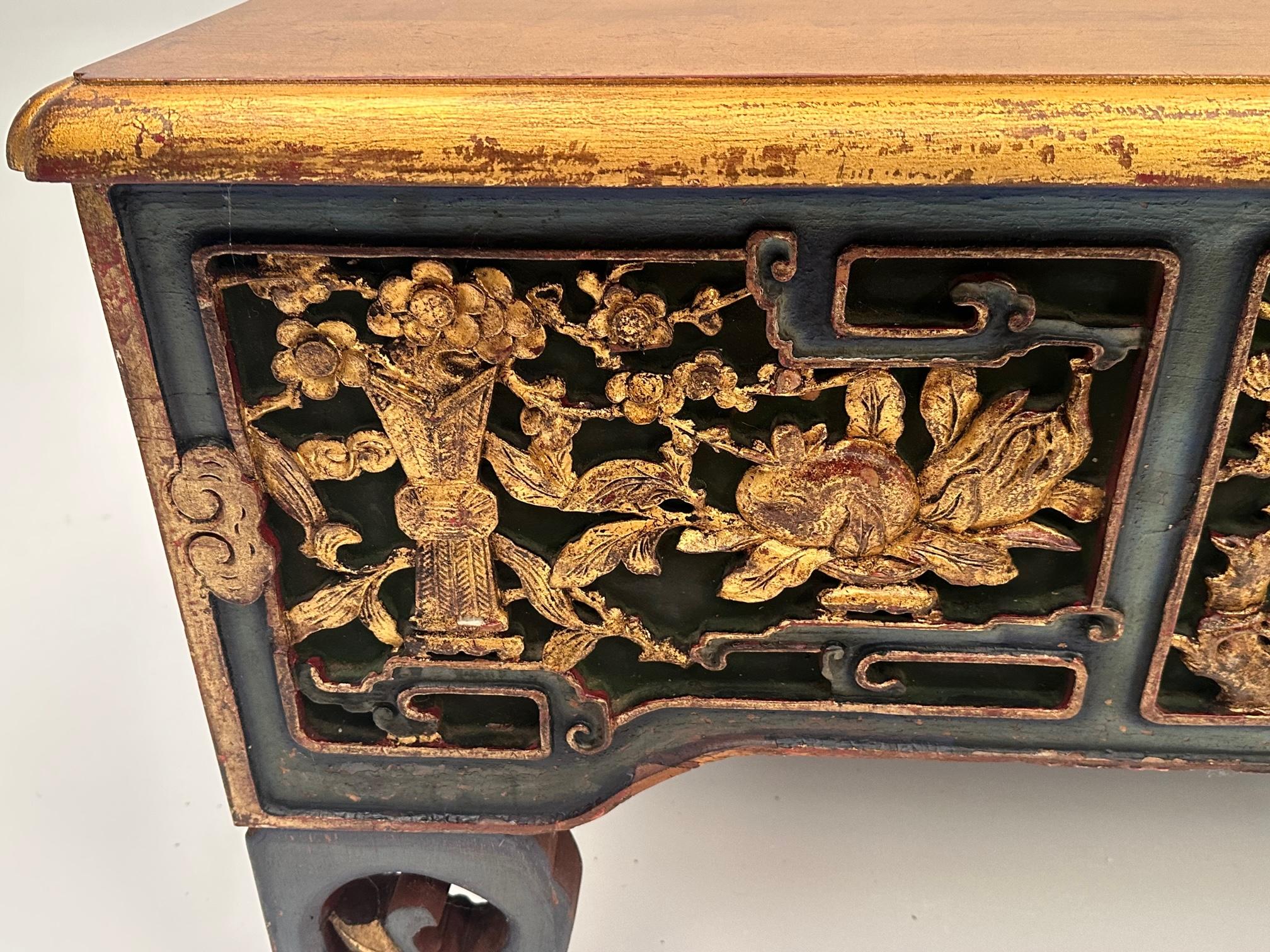 Hand Carved Asian Coffee Table with Red Green and Gilt Polychrome Finish 3