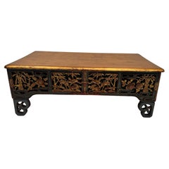 Hand Carved Asian Coffee Table with Red Green and Gilt Polychrome Finish