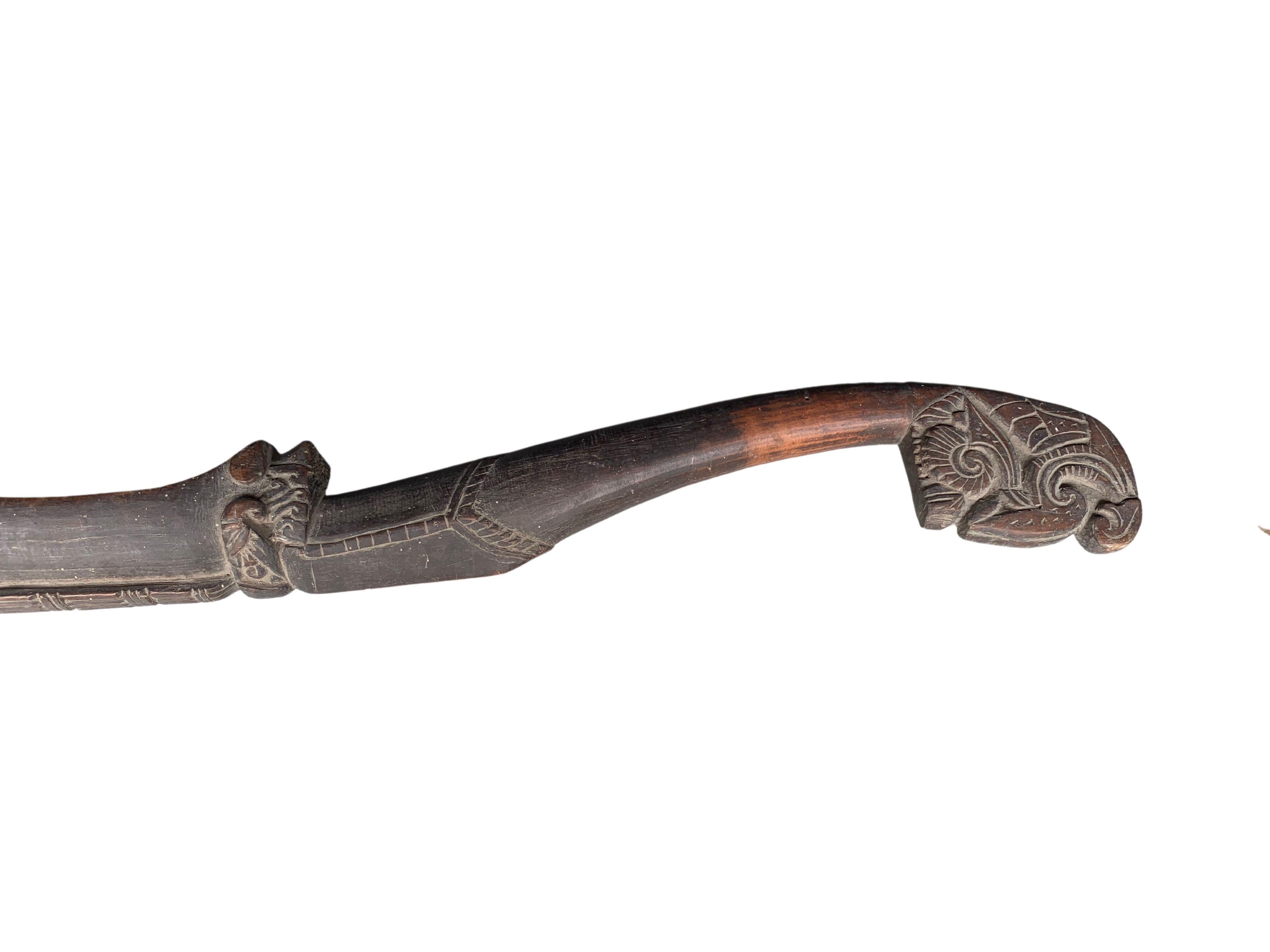 Tribal Hand-Carved Backstrap with Floral Engravings from Madura, Java, Indonesia For Sale