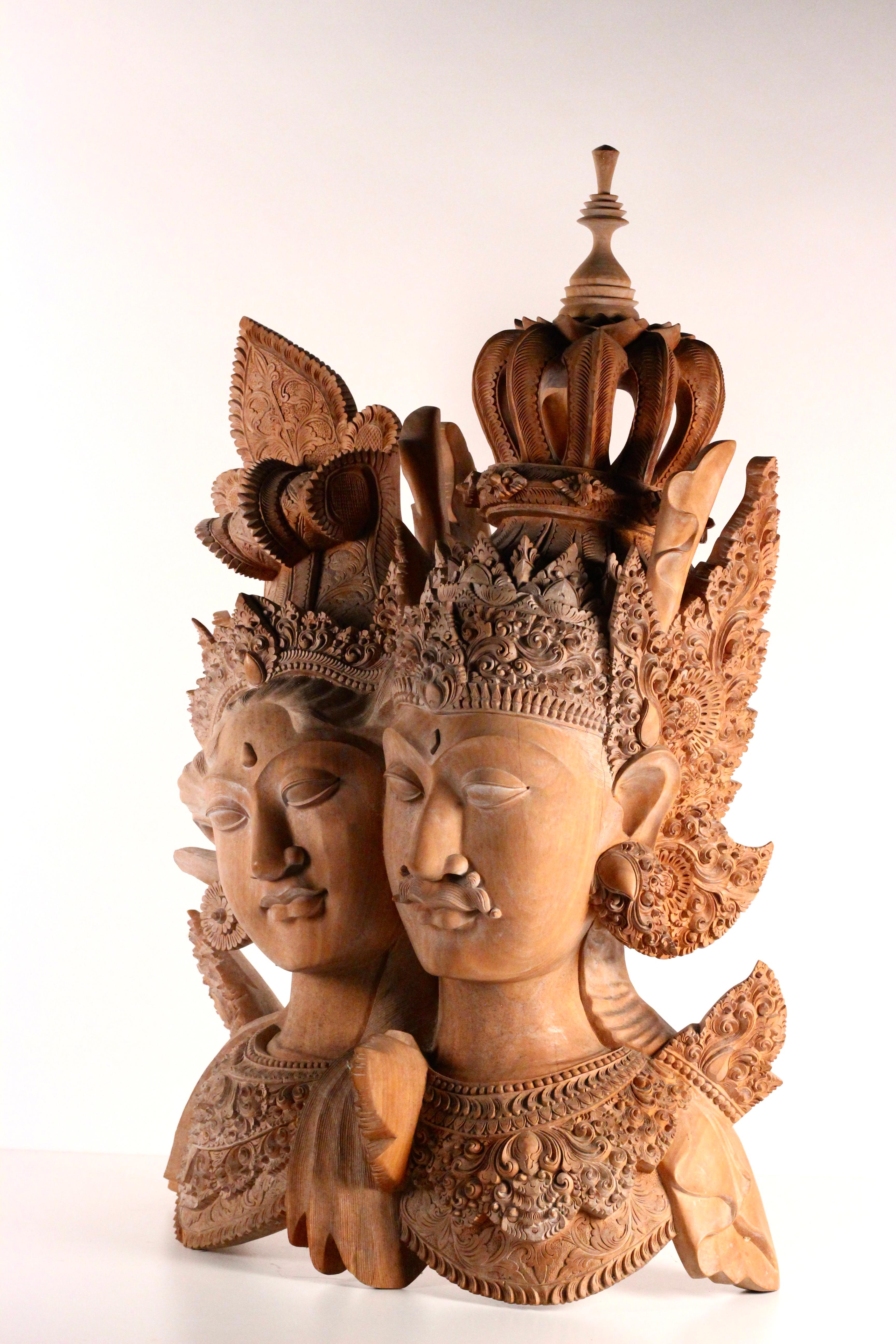 Grand buste balinais sculpté à la main Rama et Seta, fabriqué par Lasya, 1998 5